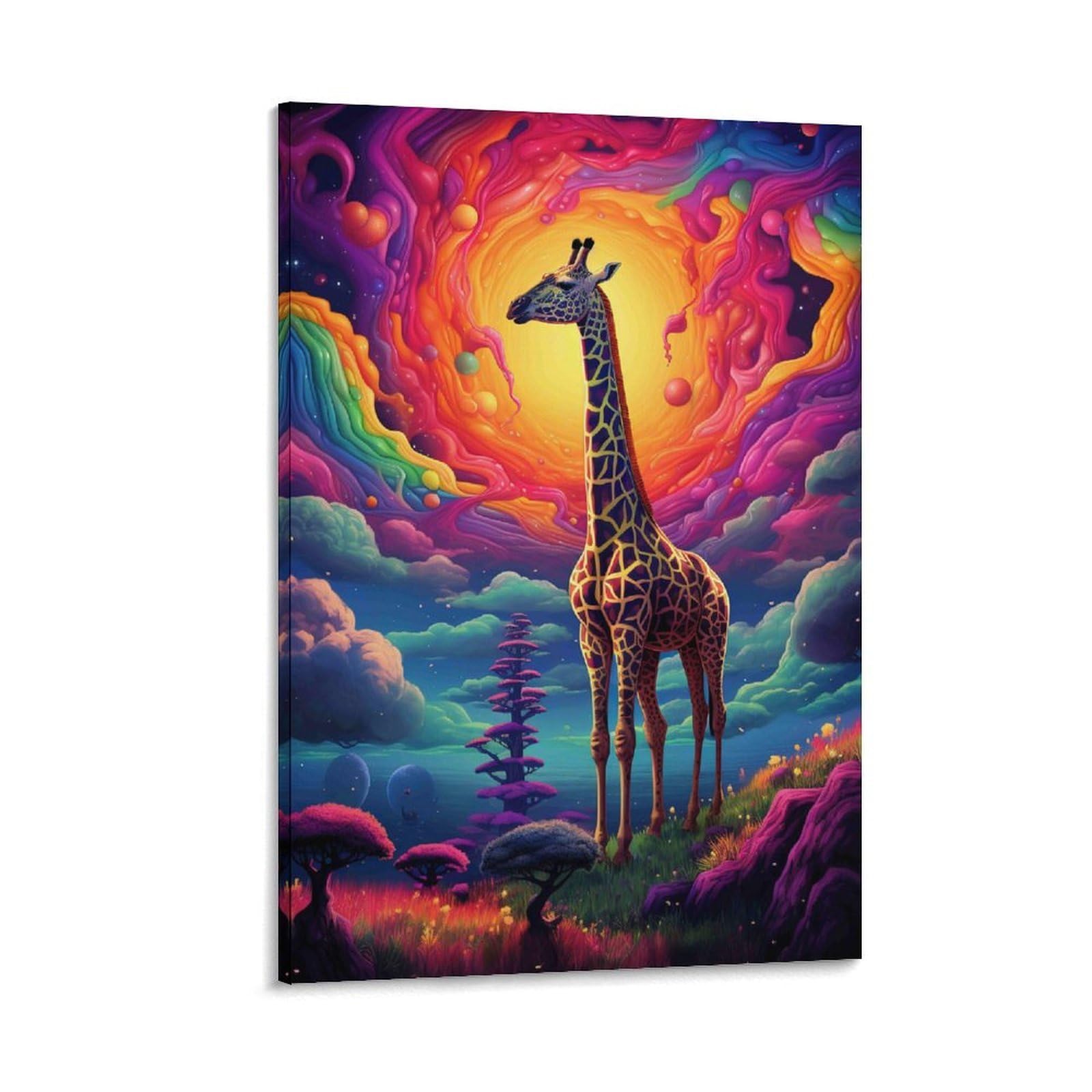 DHBANEIOK Fantasy Giraffe Landscape Wall Decor Poster Canvas Prints Picture Modern Canvas Wall Art Picture Wall Hanging for Bathroom Wall Decor 16x24inch(40x60cm)