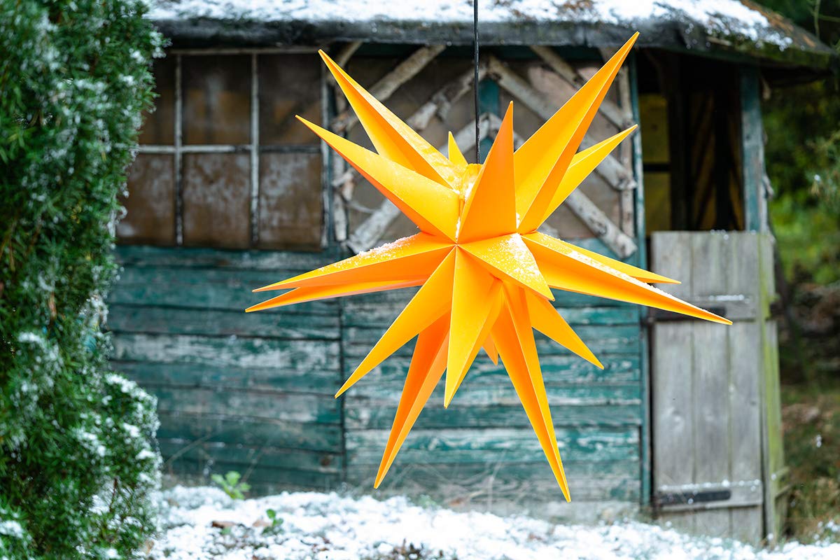 Novaliv Weihnachtsstern Dekostern 100cm GELB für INNEN + AUSSEN Weihnachtsbeleuchtung für Glühbirne E14 Gewinde mit Schuko Stecker Weihnachtsdeko Stern beleuchtet Xmas Lights Weihnachtslicht 3D Stern