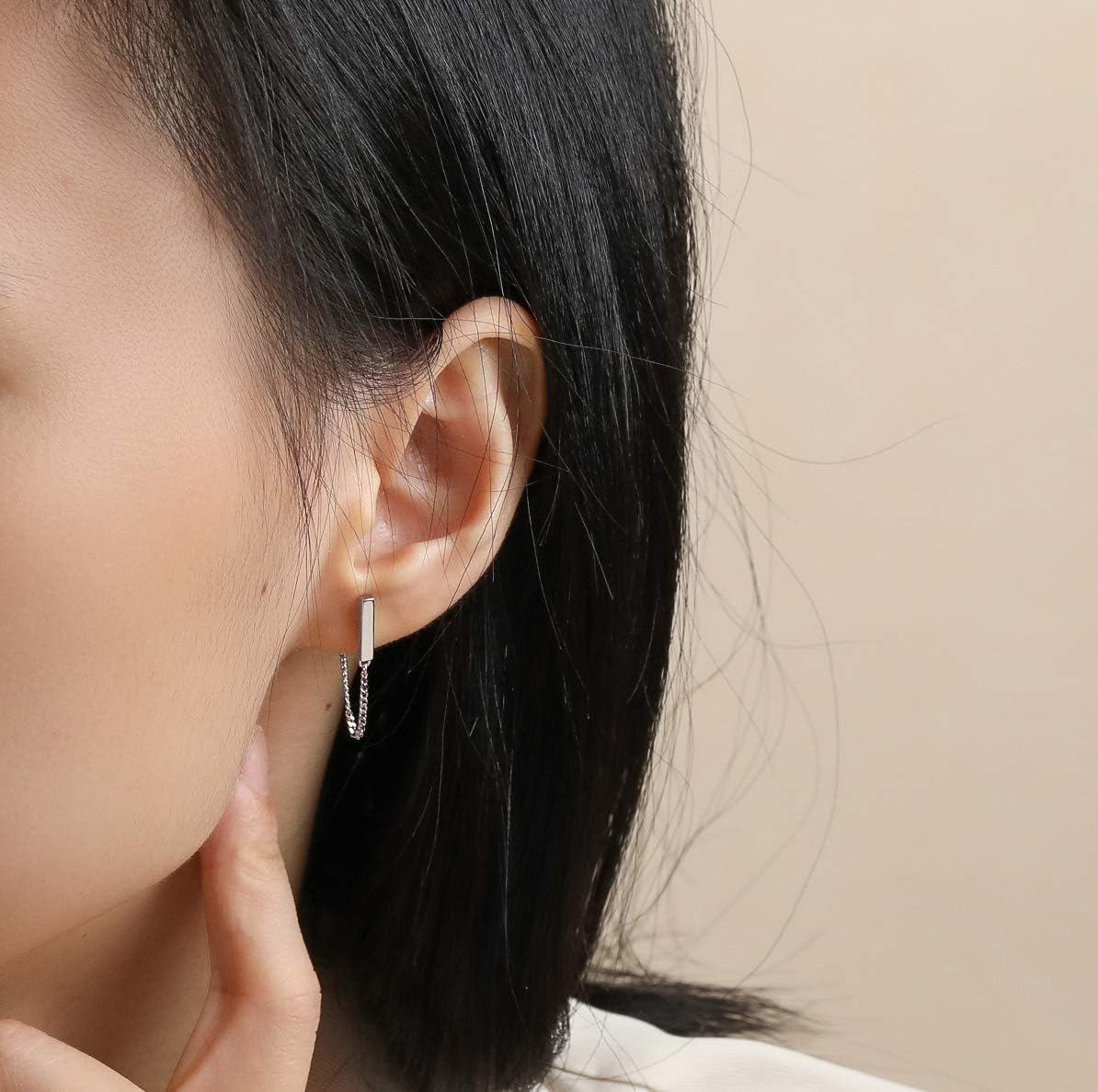 S.Leaf Sterling Silver Chain Earrings 14k Gold Dangle Earrings for Women Bar Stud Earrings with Chain Tassel Drop Earrings Hypoallergenic Earrings for Women Dainty Gold Earrings for Women