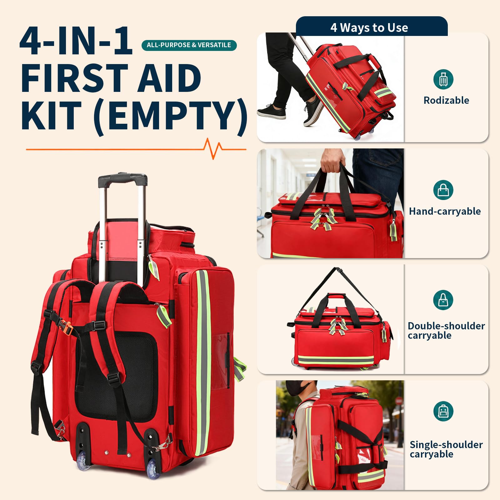 Bolsa Tipo Carrito Portátil Para Botiquín De Primeros Auxilios blue | Diseño Multi-bolsillo Y Divisores Internos, Resistente Al Desgaste Y a Desgarros, Para Profesionales Del Rescate
