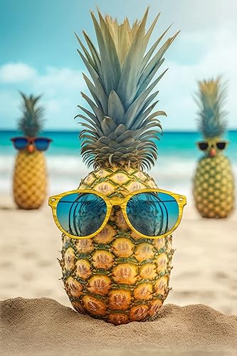 STOJAN Divertidos kits de pintura de diamantes de piña en la playa, pintura de diamante redondo 5D, pintura digital de diamante redondo para