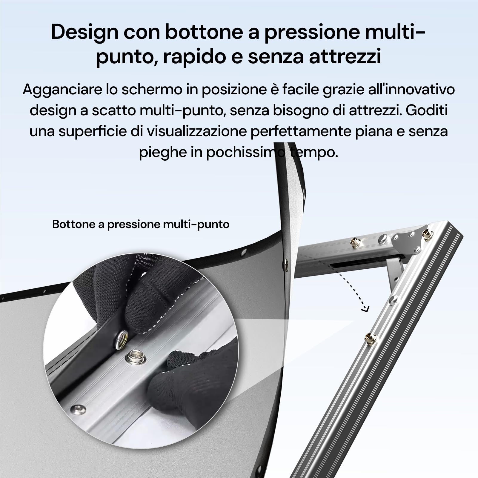 Valerion Schermo per proiettore da esterno da 150 pollici con supporto, installazione a 3 minuti, borsa per il trasporto con ruote, supporto UHD 4K/8K, autoportante, telaio in lega portatile, 16:9 HD