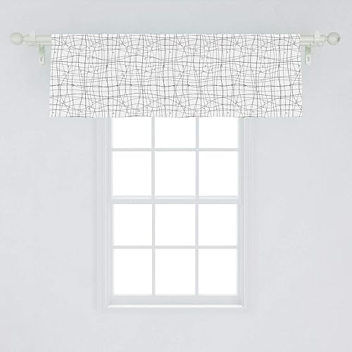 Miniatura 2 de Lunarable Cenefa de ventana abstracta contemporánea, líneas irregulares monocromáticas y nodos patrón curvilíneo, cenefa de cortina para decoración