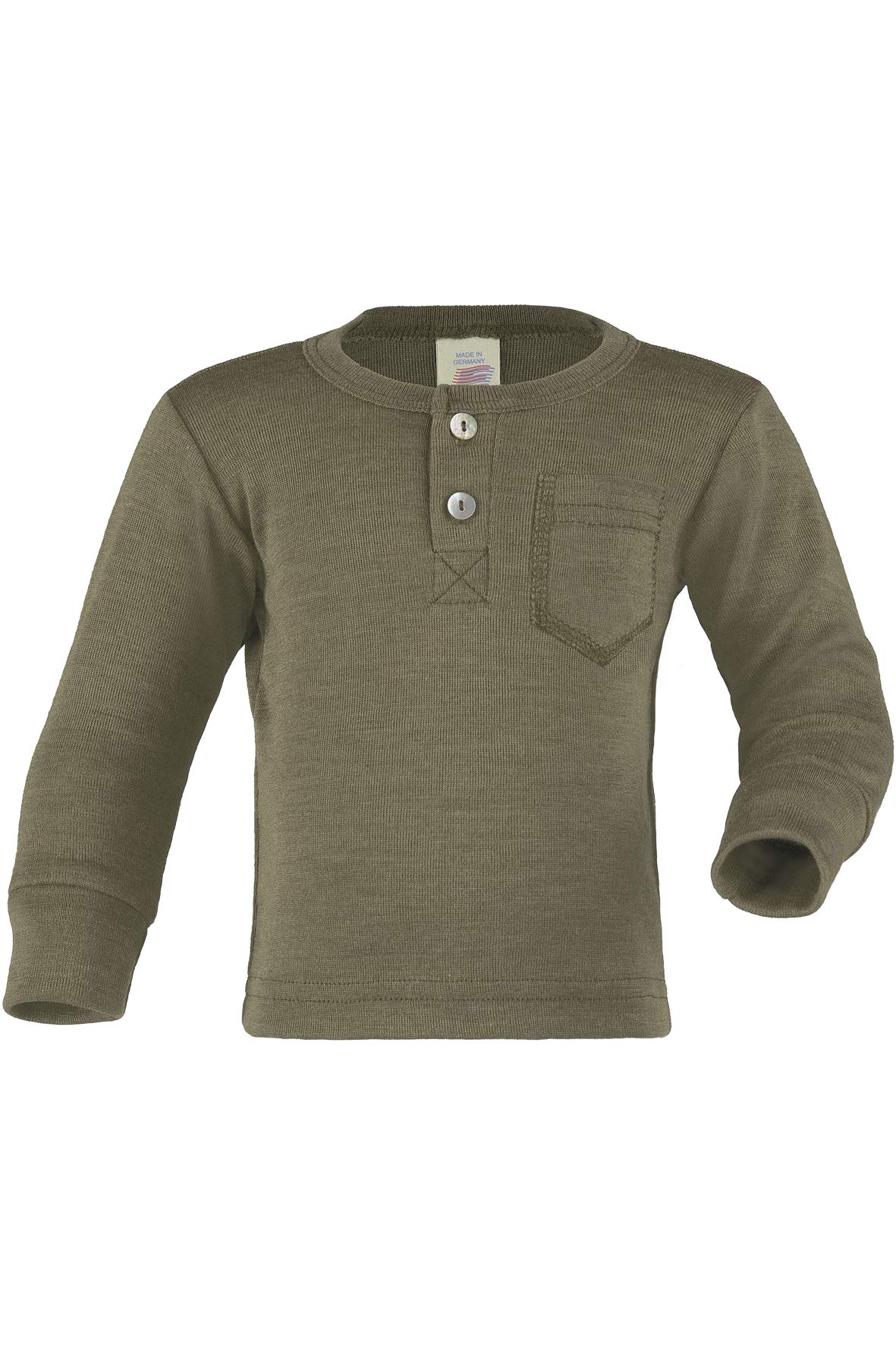 Engel Natur, Baby Shirt mit Knopfleiste, 70% Wolle (kbT), 30% Seide, Natur (Olive, 98/104)