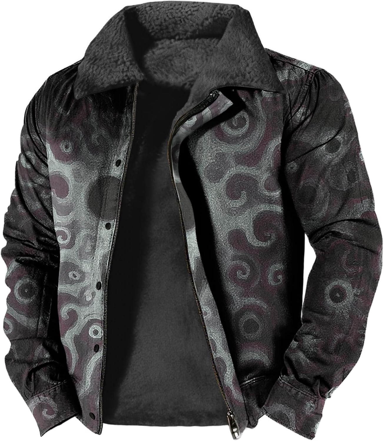 Fall Jackets For Men 2025 Western Long Sleeve Sherpa Fleece Zip Up Retro Ethnic Print Fashion Casual Warm Coats