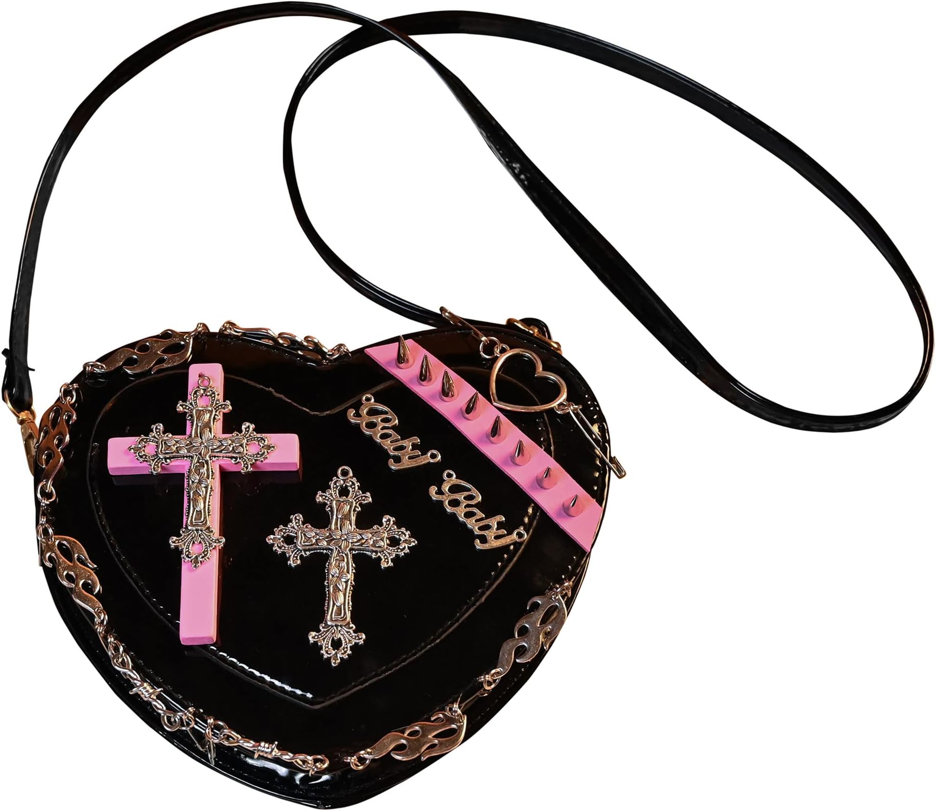 FtchangfangGothic Punk purse bag Y2K Heart Cute Lolita shoulder bag for women