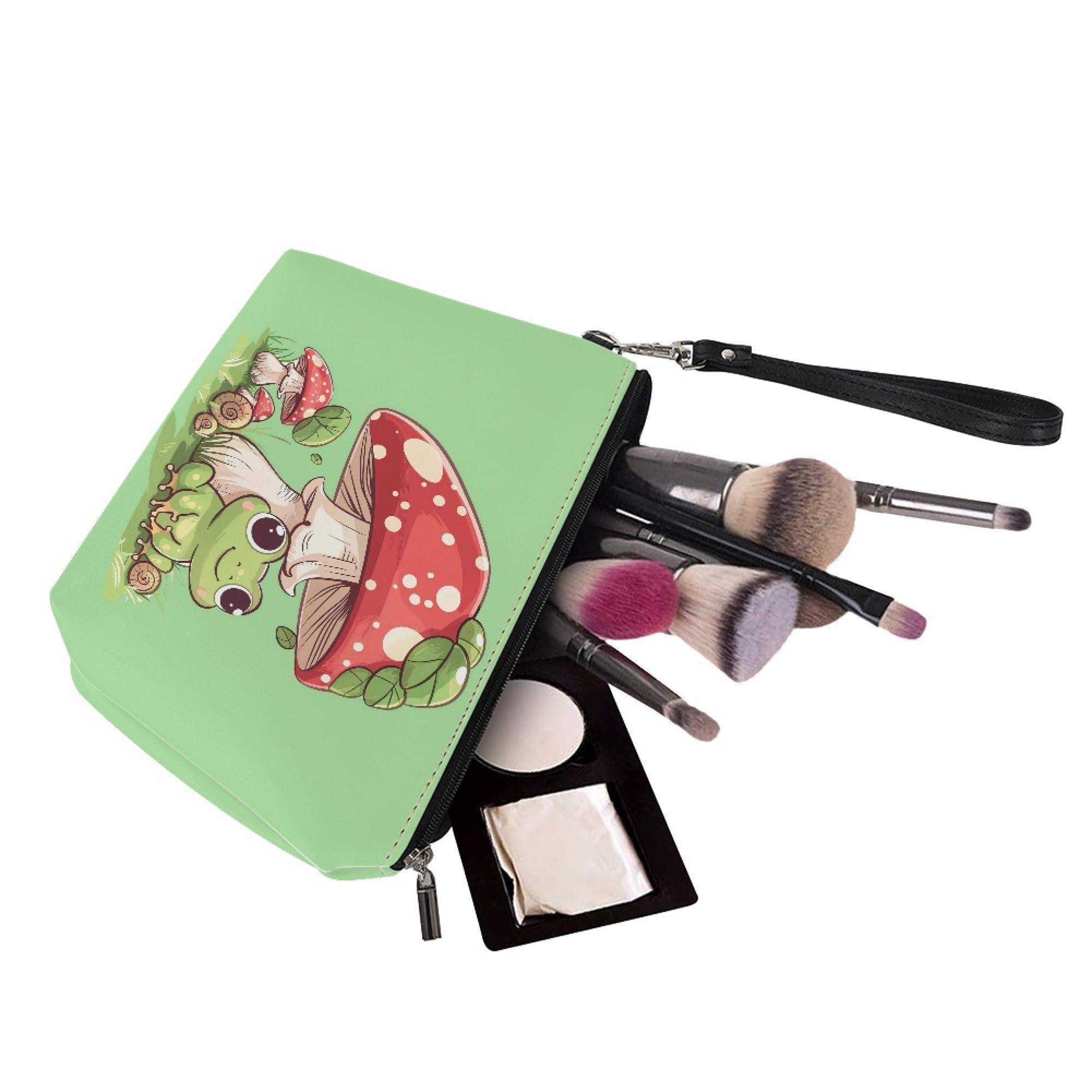Xhuibop Kleine Make-up-Tasche für Damen, Reise-Kosmetiktasche, Kulturbeutel, Organizer, Weihnachtsgeschenke, Pilz-Cartoon-Frosch