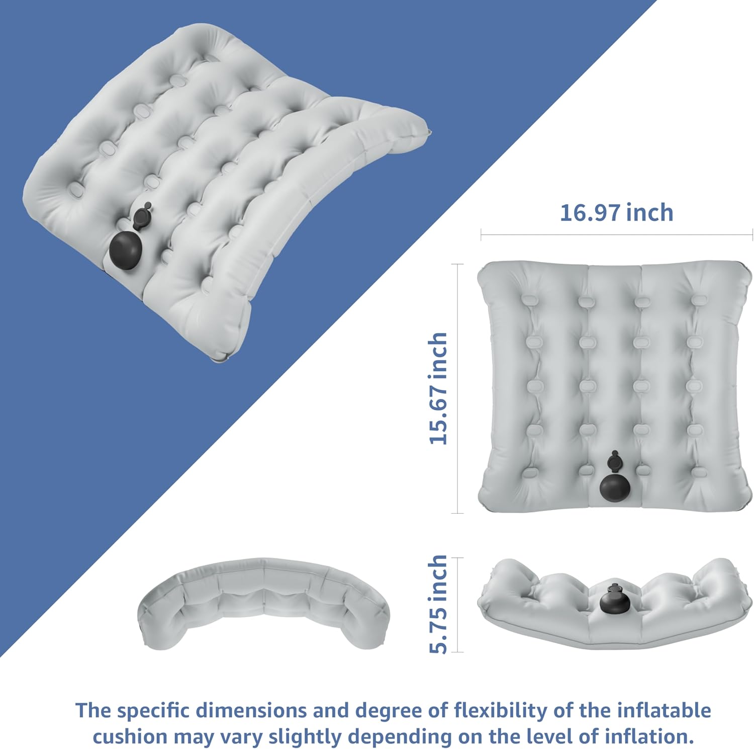 Lumbar Support Pillow, Inflatable Seat Cushion, Lightweight Car Back Cushion, Portable Chair Seat & Back Cushions for Office, Flight, Workplace, Gray Stadium Cushions with TPU - Image 2