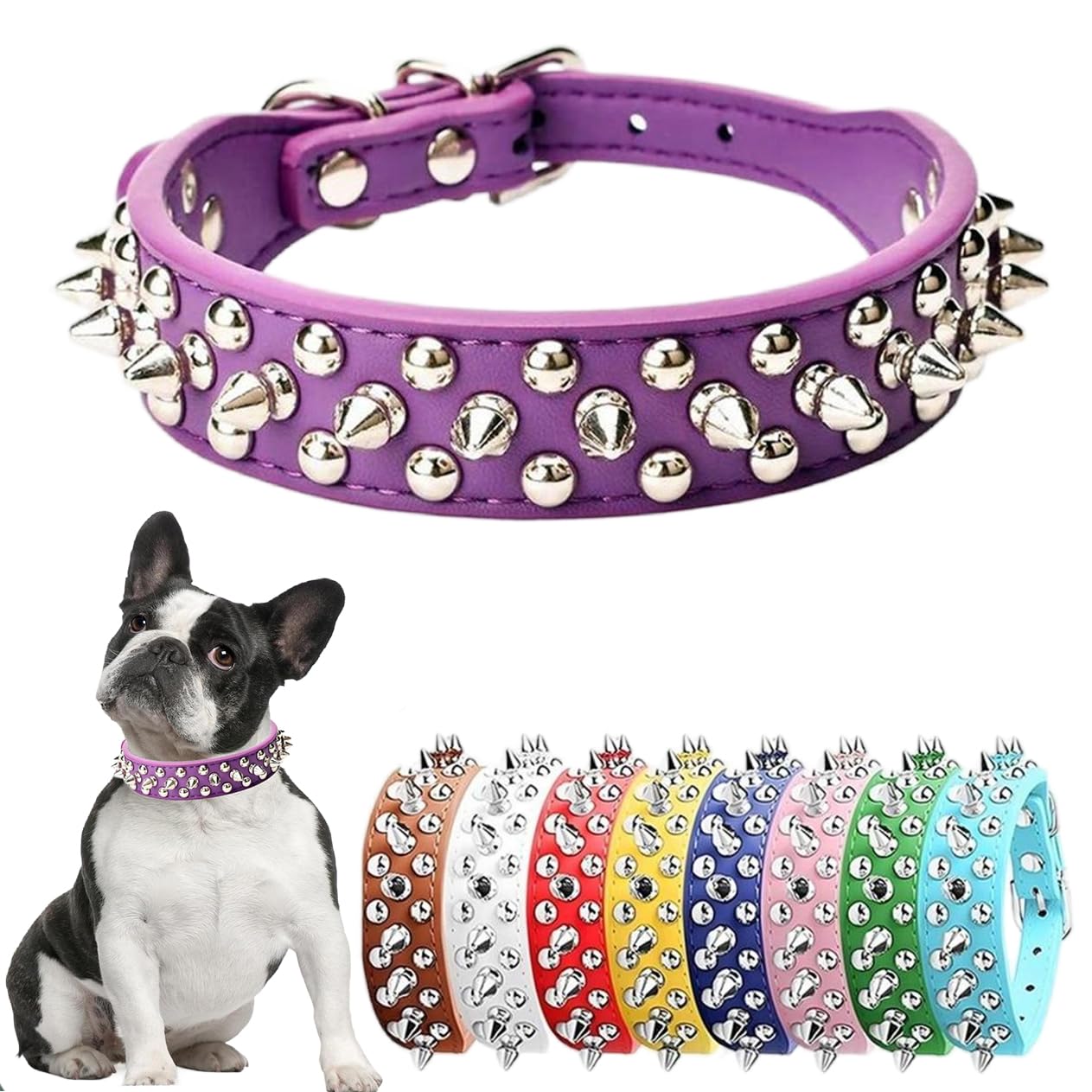 Purple Spiked Dog Collar for Large Dogs, Female Spike Dog Collar PU Leather Mushrooms Studded Rivet Puppy Collars Adjustable for Small Medium Large Dogs, Size,L
