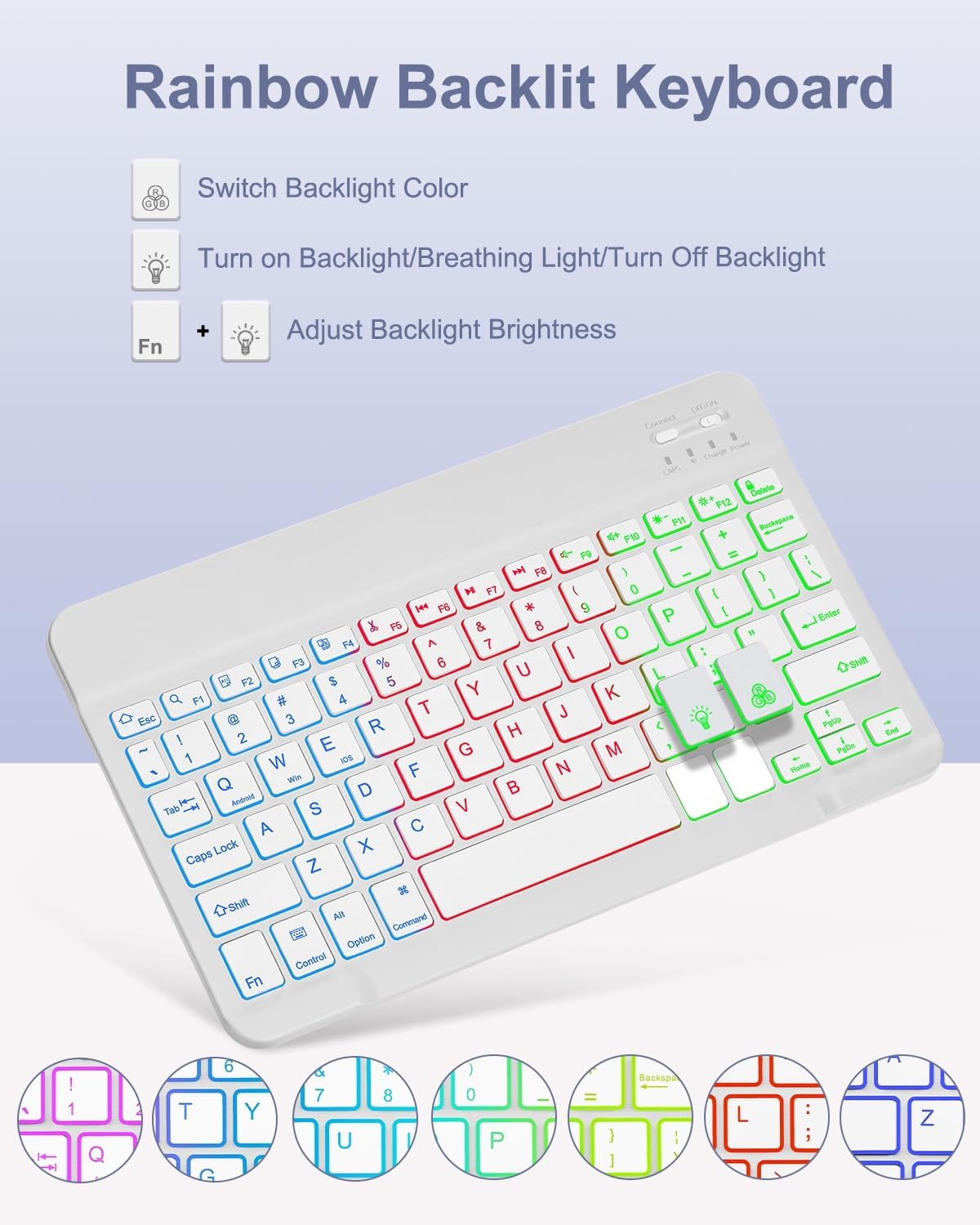 Case with Keyboard Mouse for iPad A16 11th 10th Generation 11/10.9 inch,Rainbow Backlit Detachable Keypad Rotatable Magnetic Cover with Pencil Holder for iPad 11 2025 10 Gen 2022 Gray - Image 6