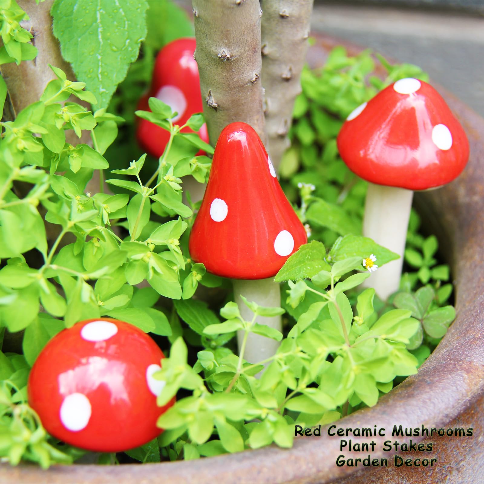 Set Of 4 Ceramic Mushroom Garden Statues – Colorful Yard & Home Decor Ornaments