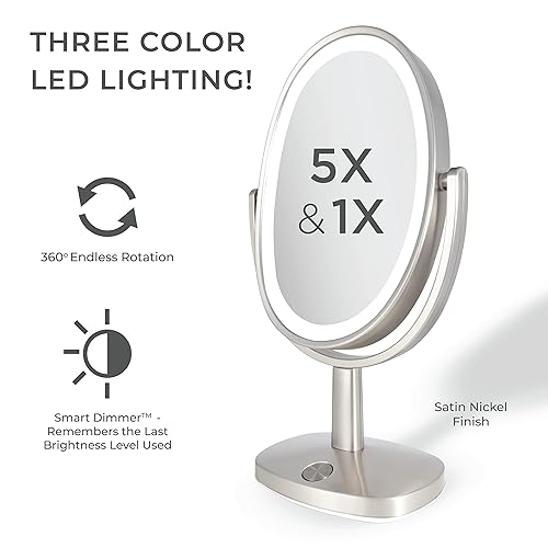 Miniatura 7 de Zadro Newport - Espejo de maquillaje ovalado con iluminación LED de 10 x 18 pulgadas con aumento 5X/1X y control táctil, espejo de maquillaje con