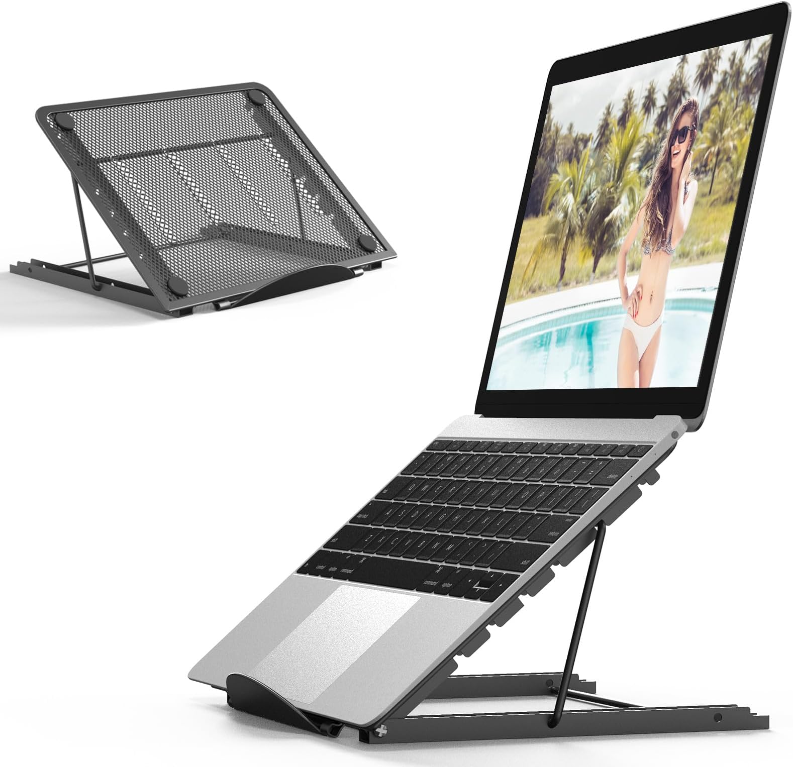 JUMKEET Laptop Stand, Foldable Portable Vented Desktop Computer Holder, Universal Lightweight and Adjustable Ergonomic Tray Mount Compatible with iM(ac)/Laptop/Tablet (Black)