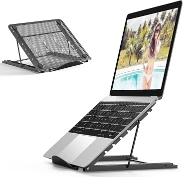 Jumkeet Laptop Stand,Foldable Portable Ventilated Desktop Laptop Holder,Universal Lightweight&Adjustable Ergonomic Tray Mount Compatible with iMac/Notebook Computer/Tablet Black