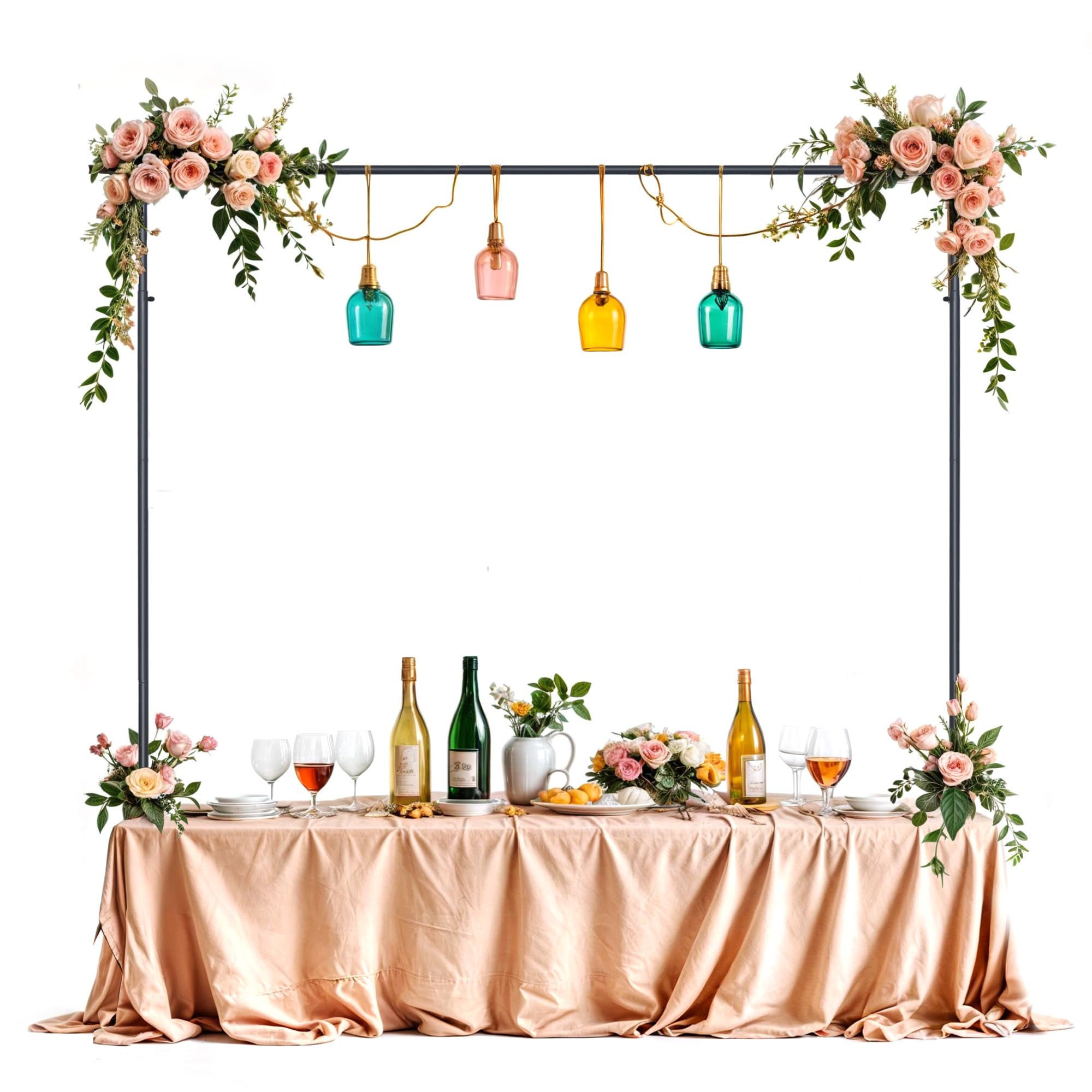 Metal Over Table Hanging Rail Pole with Clamps, Market Stall Display Bar for Table Island Garland Balloon Backdrop Banner Decorations, Overhead Table Rod Arch Frame Stand, Adjustable Length and Height