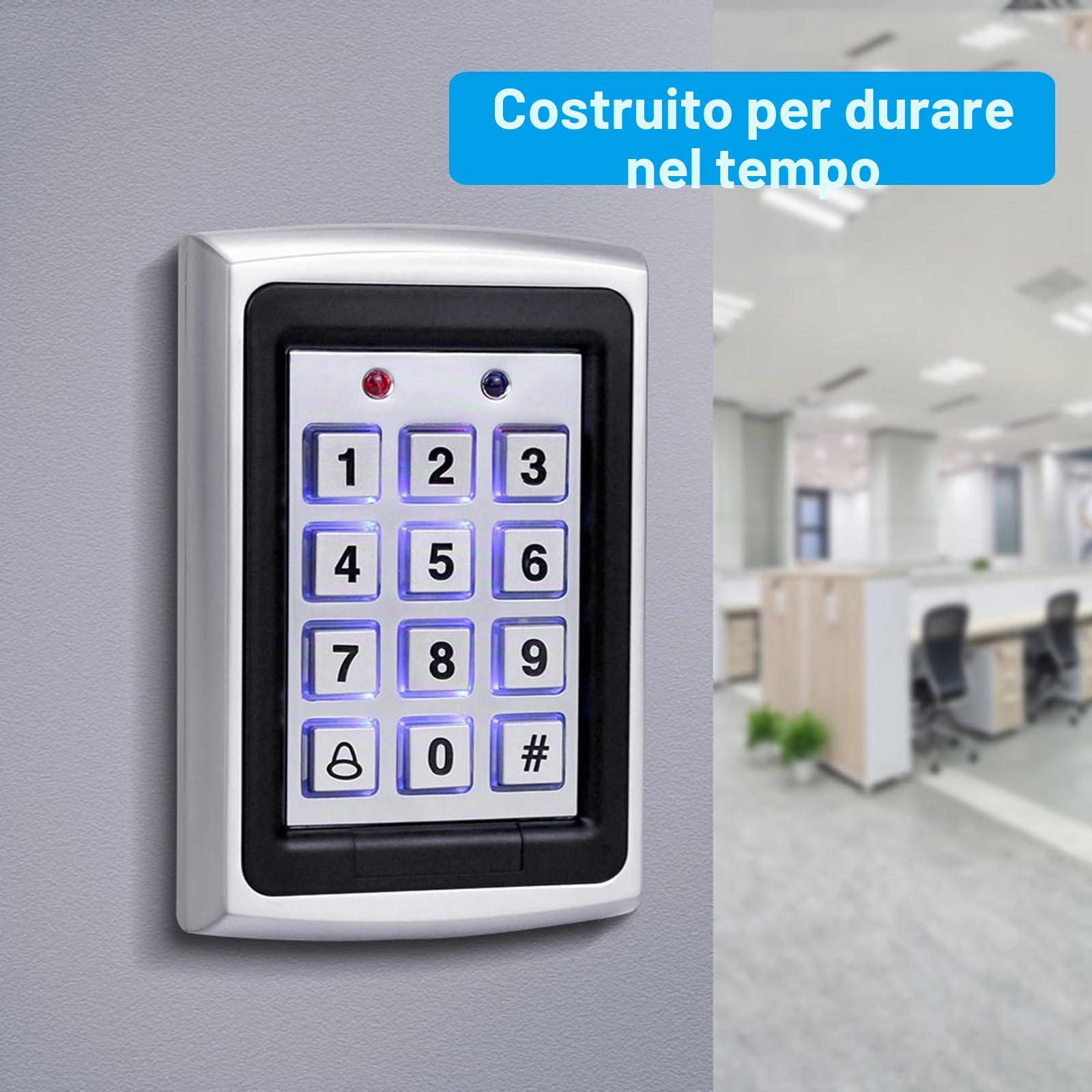 Kit Completo di Sistema di Controllo Accessi per Casa, Tastiera per 1000 Utenti in Metallo + Serratura Elettrica a Caduta DC 12V + Alimentatore 12V 3A + Pulsante di Uscita + 10 Chiavette