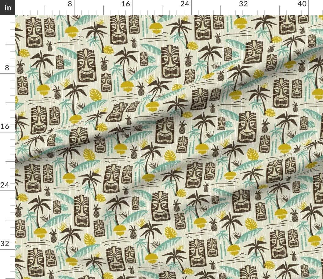 Spoonflower Fabric - Island Tiki Tan Tropical Vintage Mid Century Modern Retro Palm Tree Printed on Petal Signature Cotton Fabric by The Yard - Sewing Quilting Apparel Crafts Decor