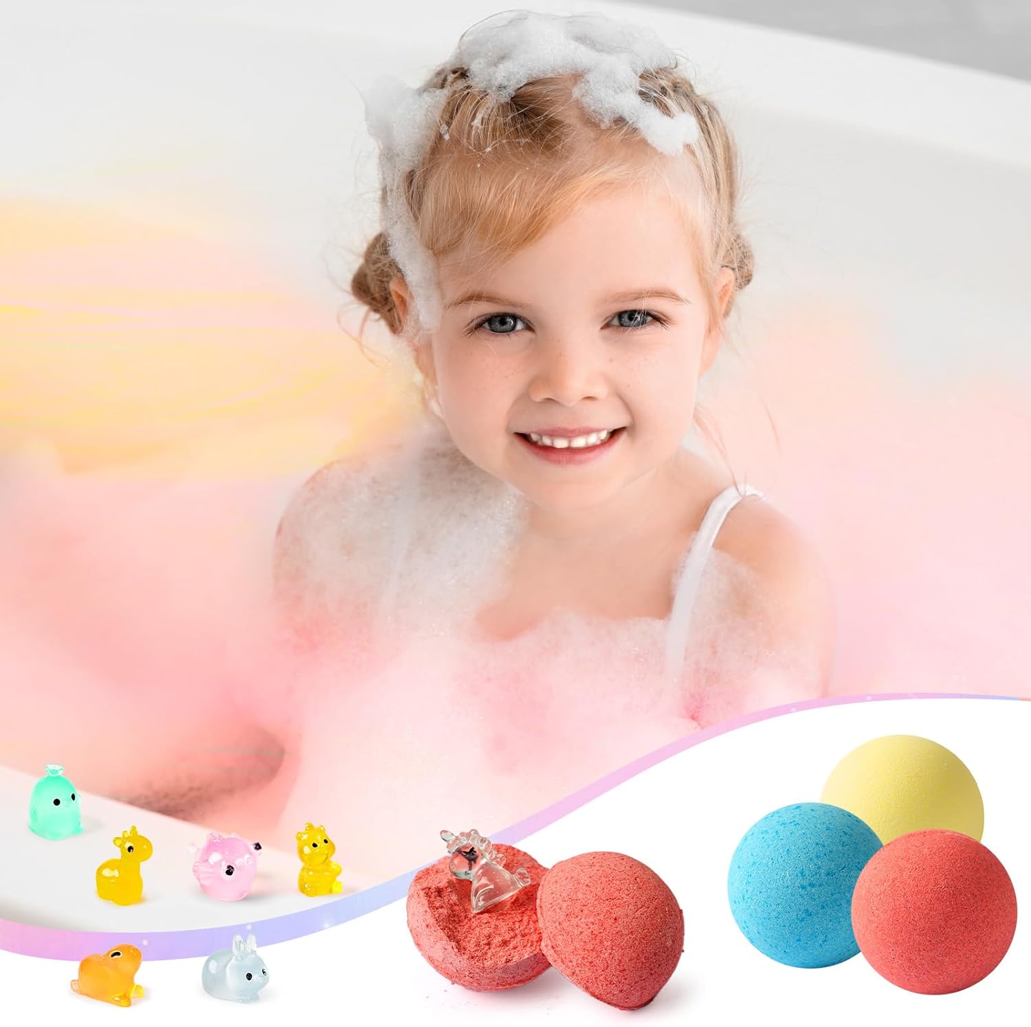 Valentines Day Gifts for Kids - 24 Pack Bath Bombs with Animal Toy Inside and Valentine's Cards - Organic Fizzy Bubble Bath Ball for Boys Girls Toddler Classroom Exchange School Party Favors Birthday
