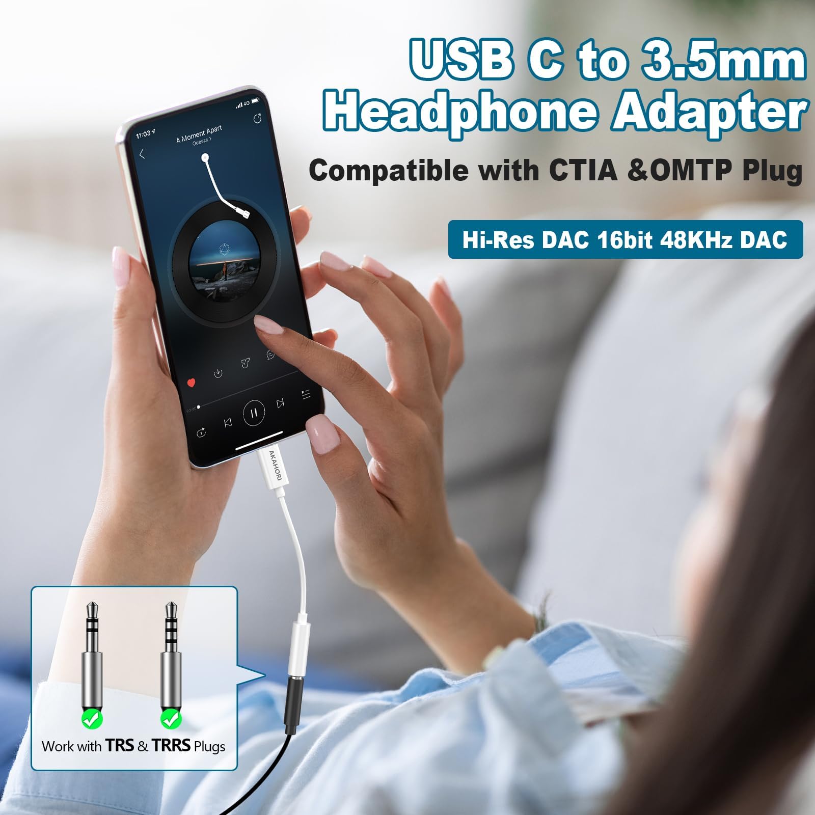 Adattatore audio da USB-C a jack per cuffie da 3,5 mm, tipo C, compatibile con iPhone 15/15 Pro/15Pro Max e altri dispositivi USB c come sam-Sung Hua-wei Smart Phone e pad ect.