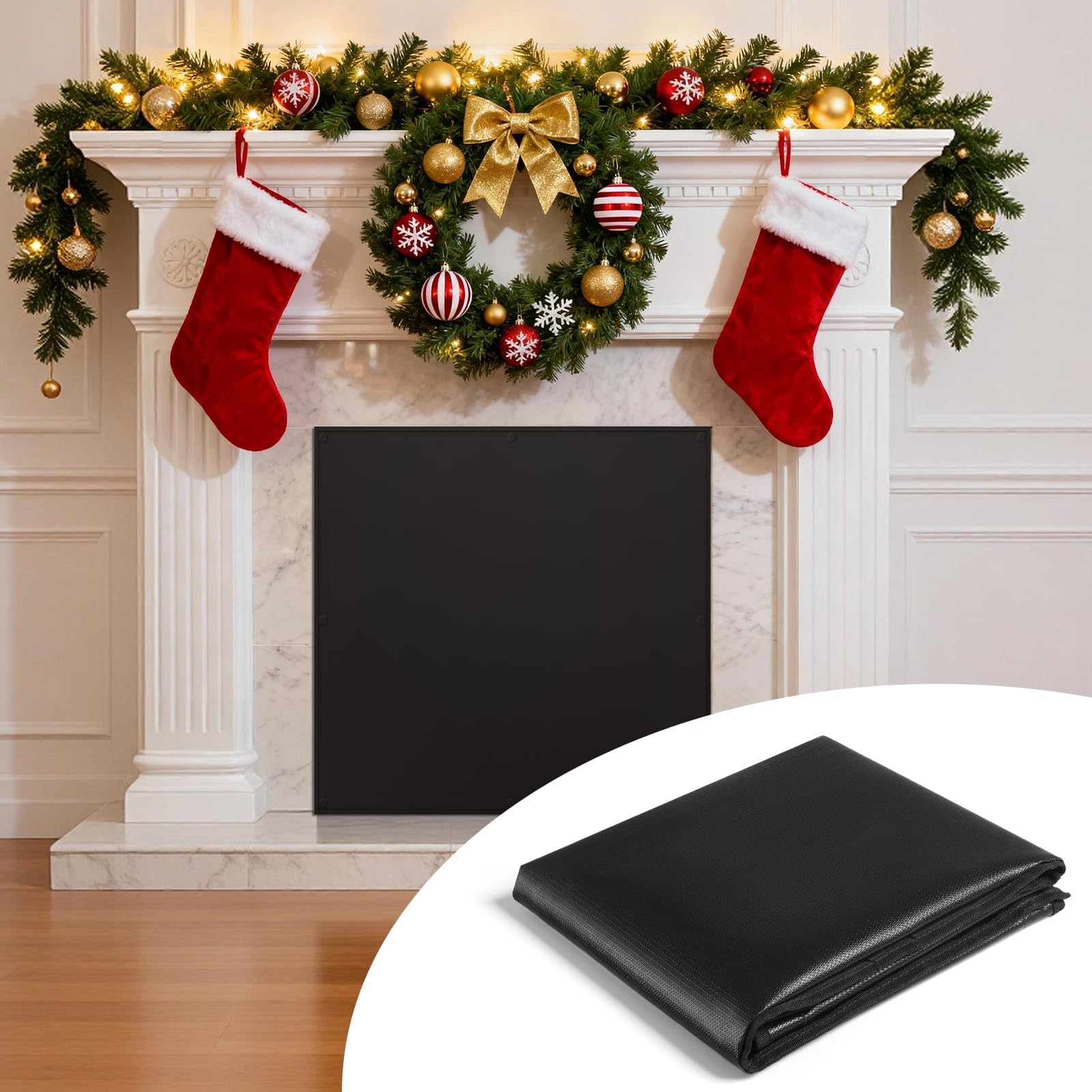 FLASLD Magnet Fireplace Cover Blocker, 39" x 32" Fireplace Blanket Stops Overnight Heat Loss, Fireplace Draft Stopper Save Energy for Iron Frame