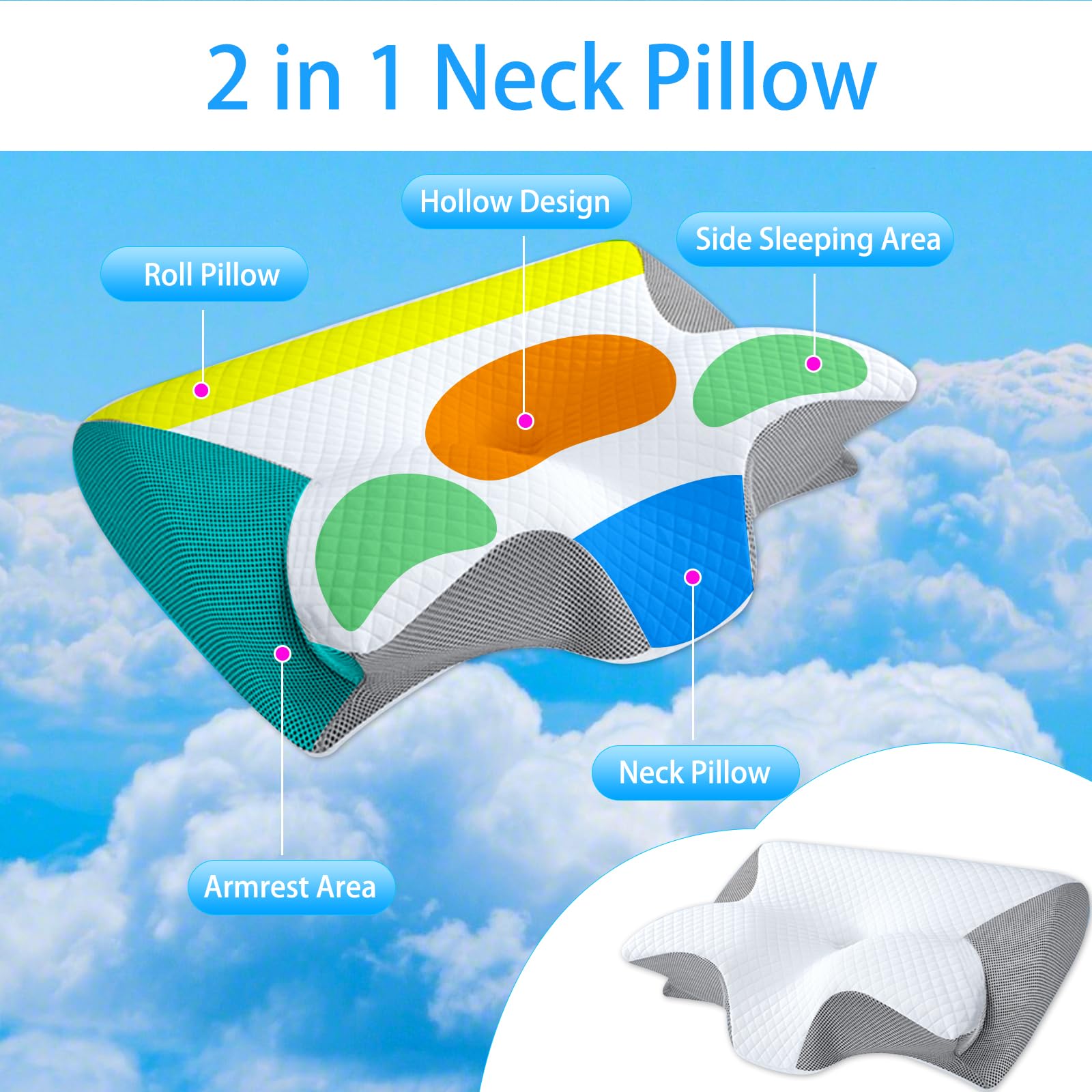 Cuscini Cervicali per Dormire, 2 in 1 Cuscino in Memory Foam per Dolore alla Spalla, Oreiller Cervical Ergonomique, pour Dormir sur Le Côté, Le Dos et Le Ventre (Grigio)