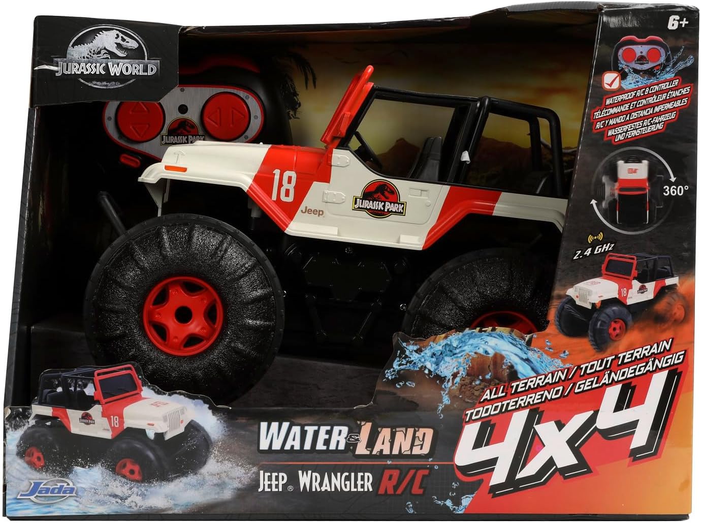 Jada Toys 253255045 Jurassic Park RC Sea and Land Jeep 1:16, Multicoloured