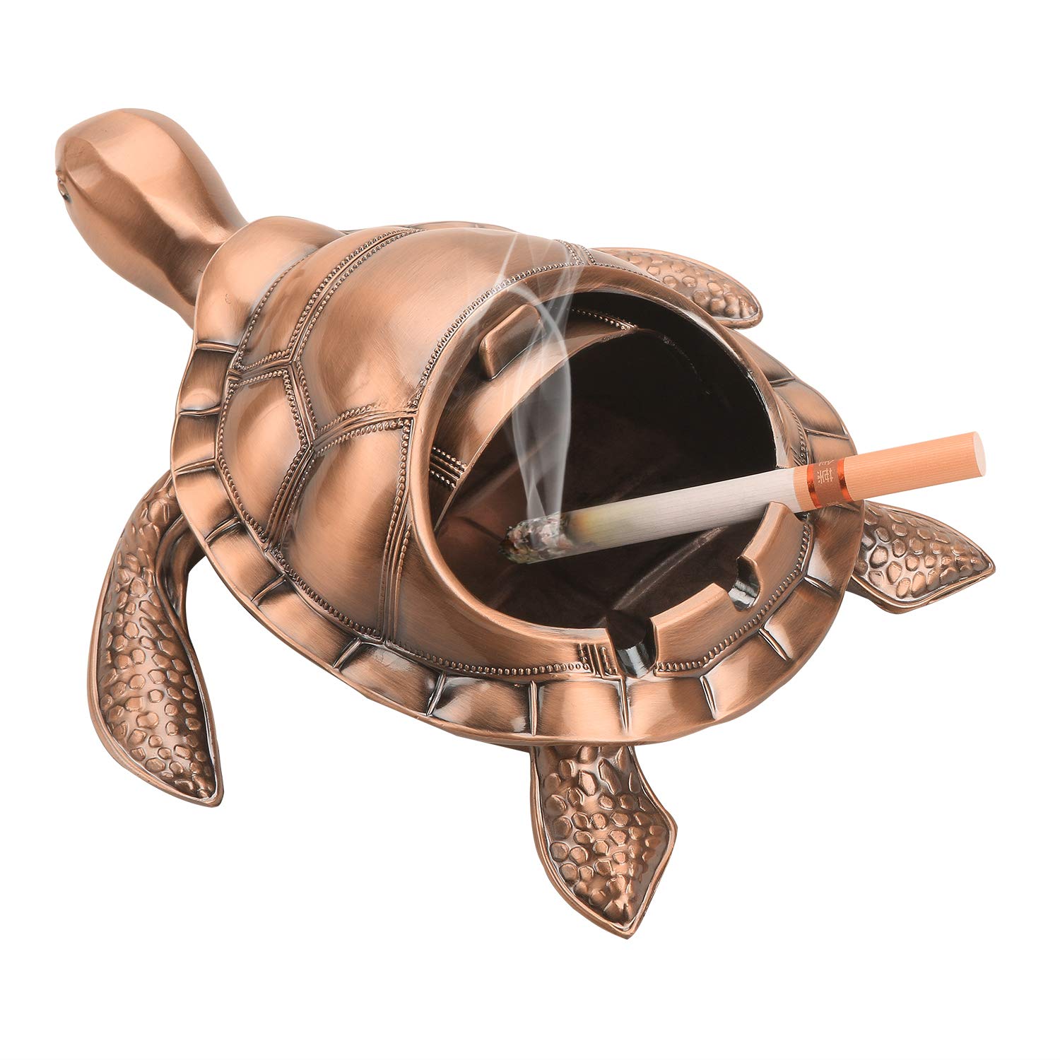 LAUYOO Vintage Turtle Windproof Ashtray with Lid Portable Cigarette Odor Ashtray Holder for Outdoor Indoor Smokers Metal Desktop Smoking Tobacco Ash Tray for Home Office Decoration (Red Copper)