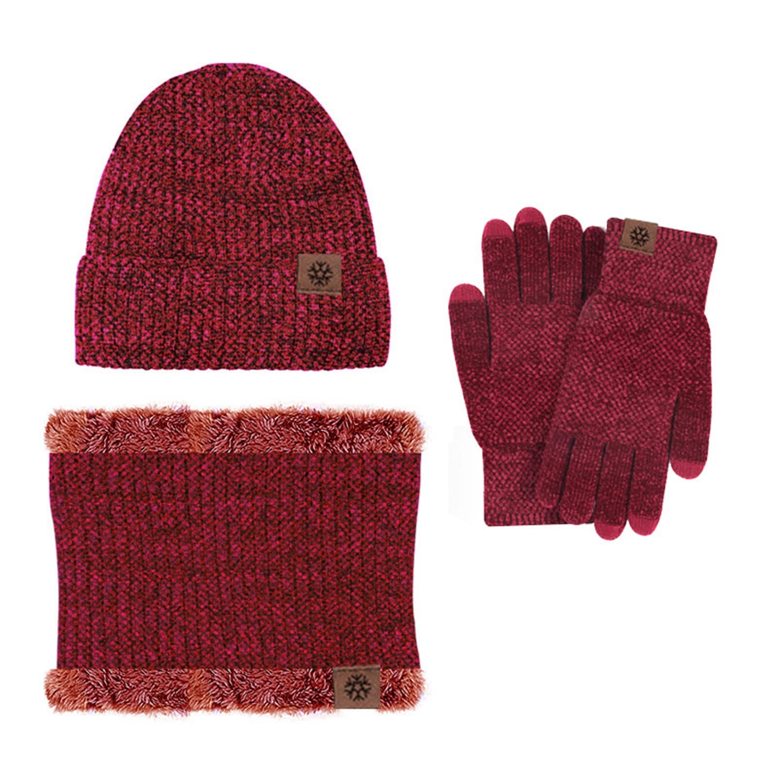 Ensemble Bonnet et écharpe d'hiver Chapeau chaud, écharpe, gants écran tactile extérieur épaissi 3 pièces ensemble Bonnet en Tricot Chaud(L)