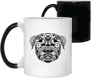 Gift for Pug Lovers Detailed Illustration of a Pug Made From Mandalas in Black and White 11oz 15oz Color Changing Mug