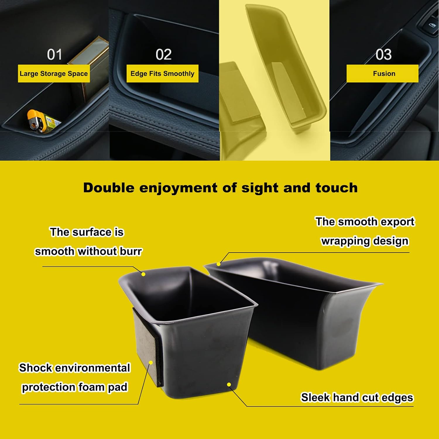 RYANSTAR RACING 4PCS Interior Car Side Door Storage Box Compatible with 2015-2025 Porsche Macan Pallets Car Door Tray Organizer Handle Pocket Armrest Phone Container Accessories Black