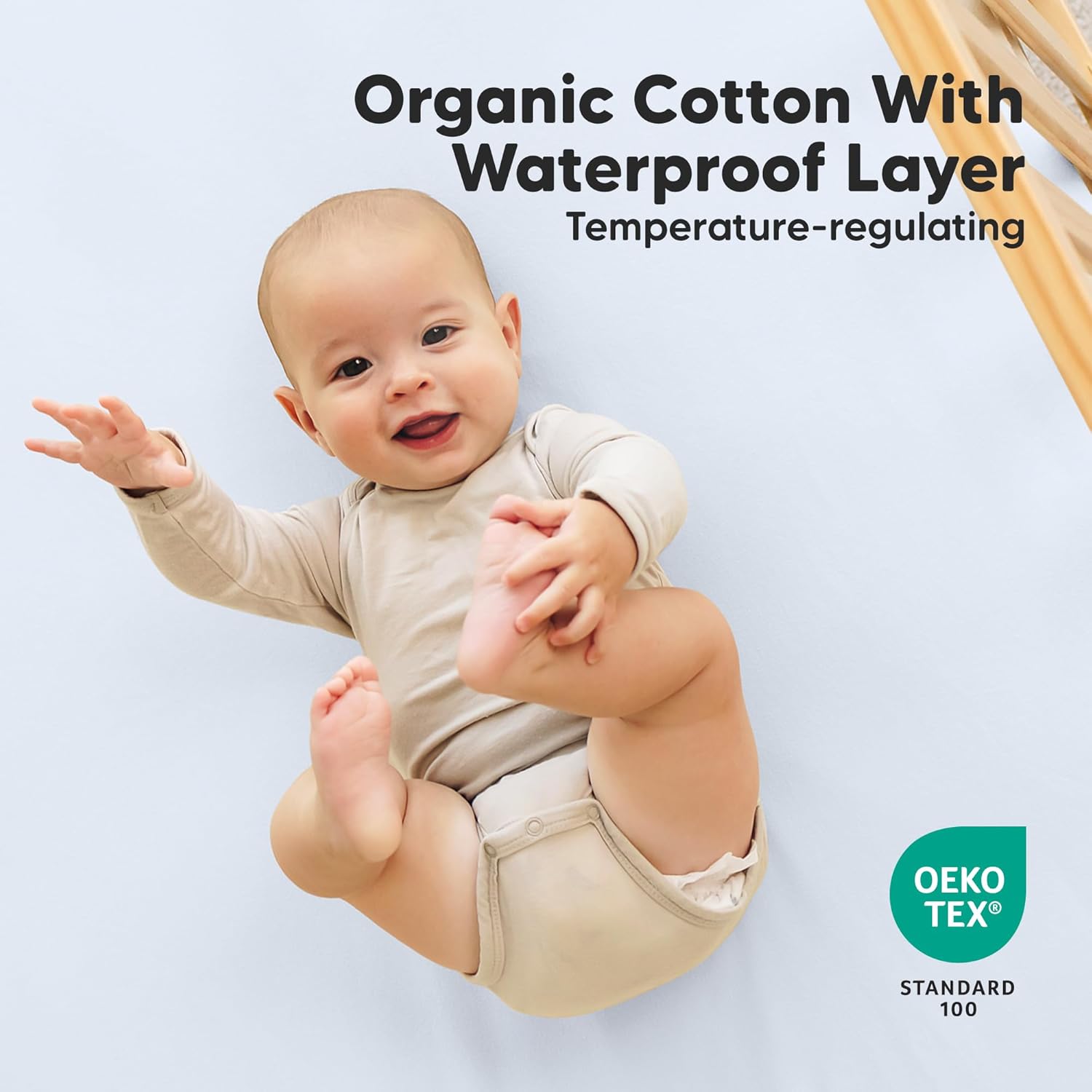 2-Pack Waterproof Crib Sheets for Boys, Girls - 52x28 Fitted Organic Cotton Baby Crib Sheets, Toddler Mattress Protector Cover, Washable, Soft & Durable Baby Bedding Essentials (Blue Flax)