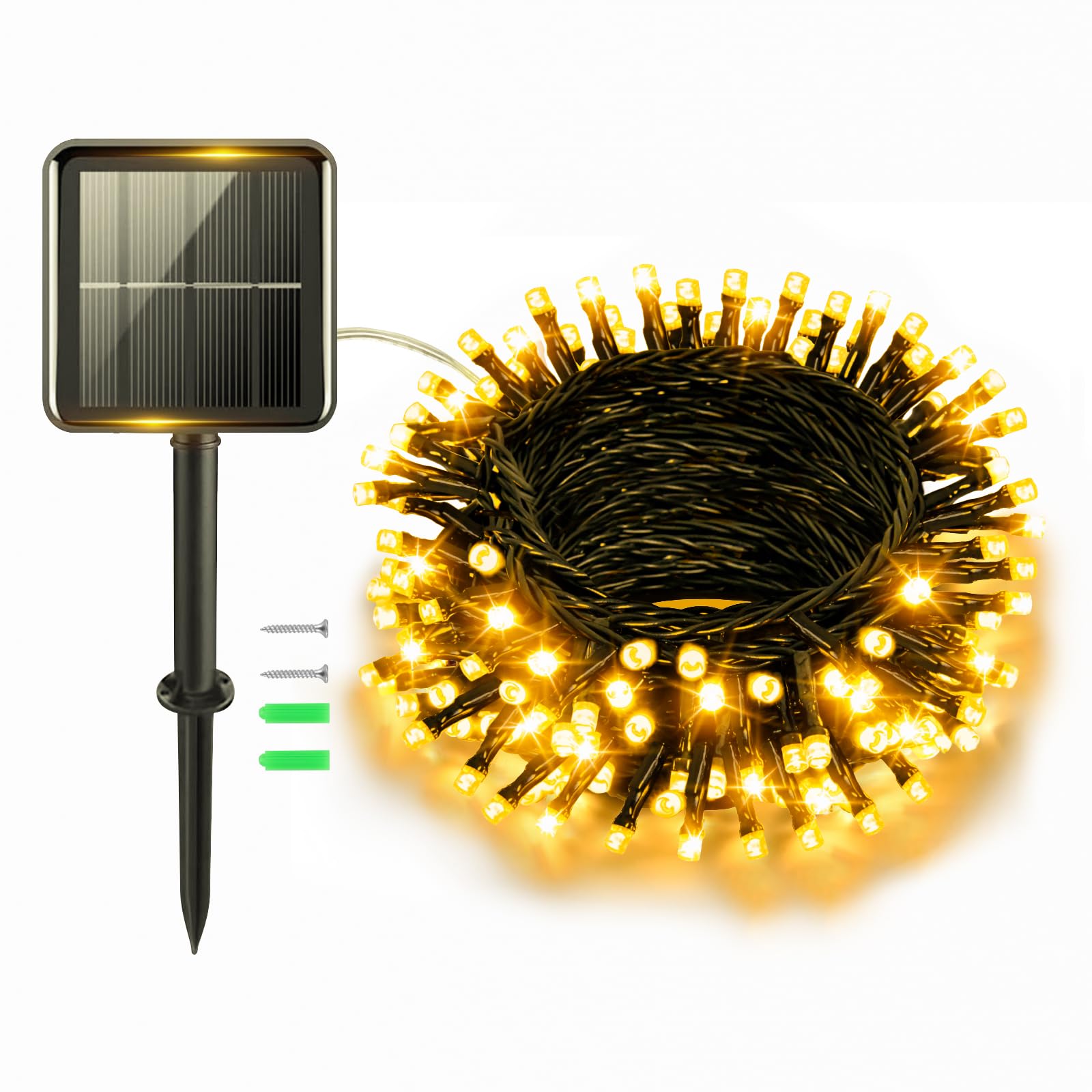 cshare Solarny łańcuch świetlny do użytku na zewnątrz, 5 m, 50 diod LED, odporny na warunki atmosferyczne, 8 trybów, wodoszczelność IP65, drut miedziany, łańcuch świetlny na zewnątrz, do ogrodu, na