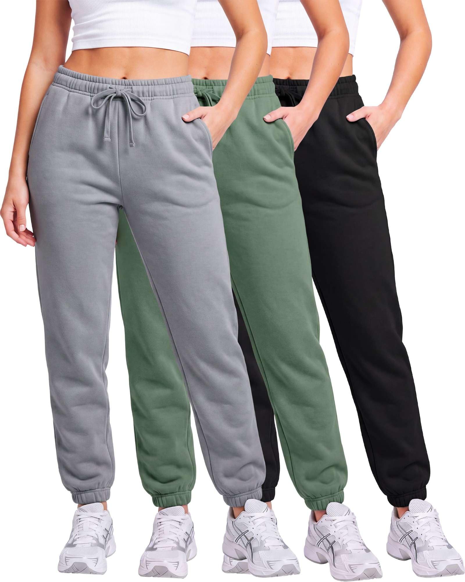 3 Pack: Women's Fleece Jogger Sweatpants (Available in Plus Size)