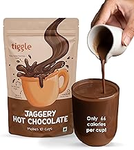 Tiggle Jaggery Dark Hot Chocolate Powder Mix - 10 Cups Pack|Only 66 Calories Per Cup|Hot Chocolate Powder Without Sugar|Sweetened With Organic Jaggery|Enjoy Hot Or Cold|Thick & Chocolatey Drink