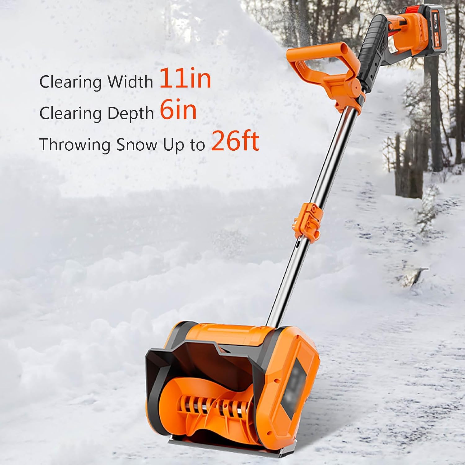 Handheld Snow Thrower with Adjustable Front Handle, Double Safety Switch, Portable Snow Blower for Patio Deck Driveway, Easy to Disassemble(Two Batteries)