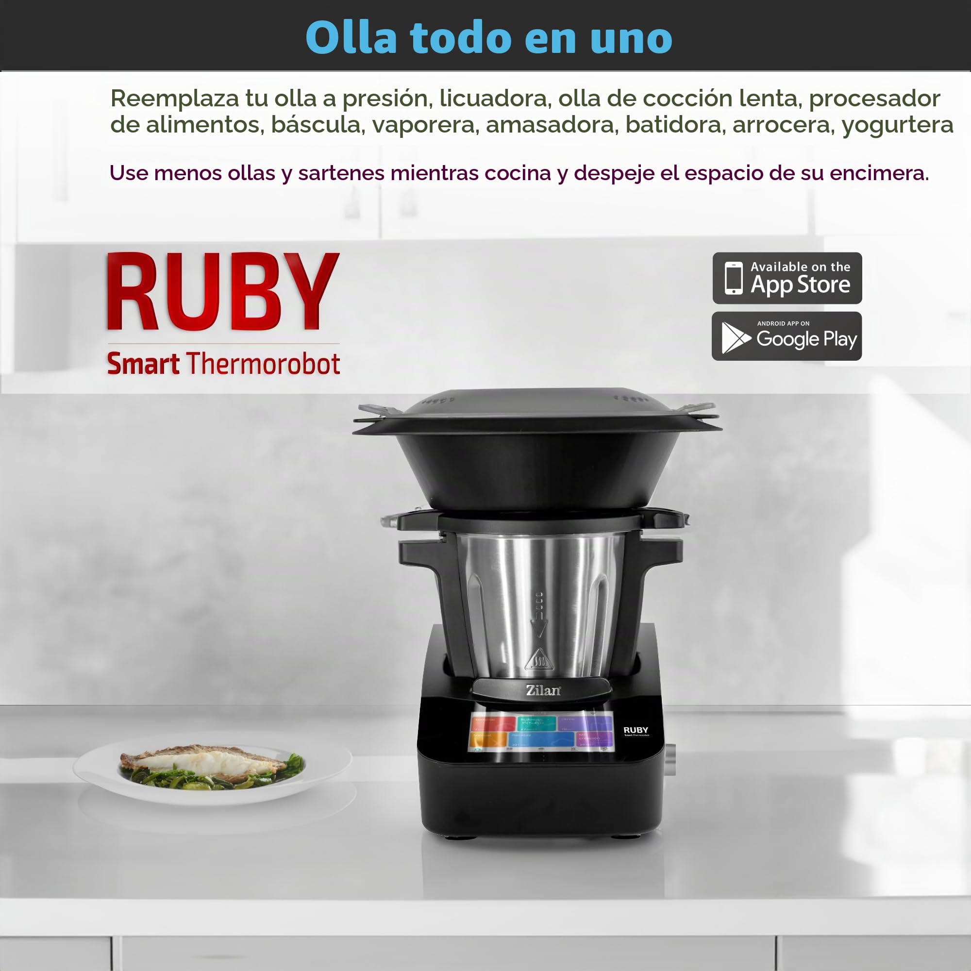 Zilan RUBY Thermorobot, Robot de Cocina Multifunción Wi-Fi, 18 Funciones, pantalla táctil TFT a color de 7", Báscula integradar, control mediante aplicación, 4,7 L,1700W
