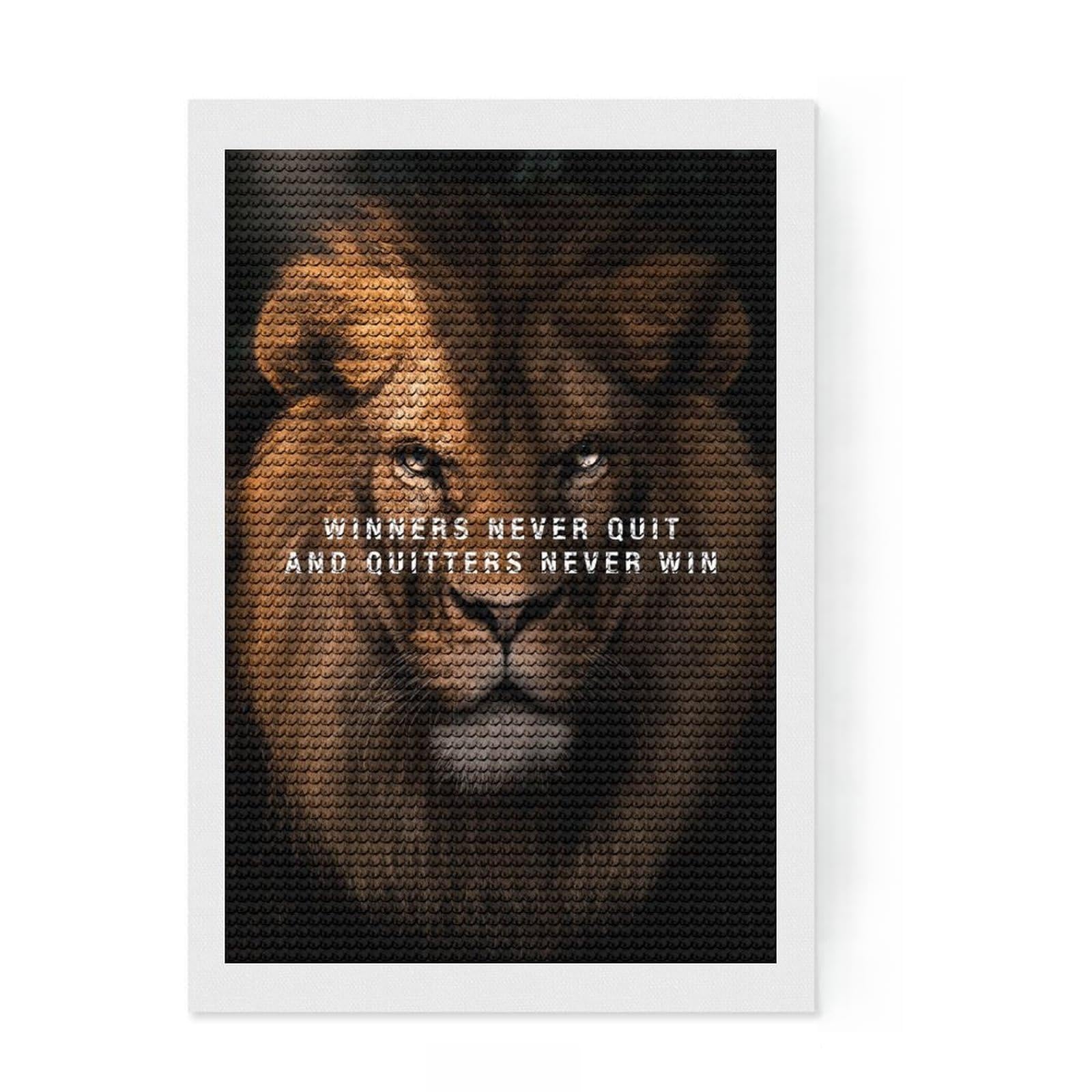 Junmoney Winner Never Quit Diamond Art Kit 8"x12", Neat Printed Canvas, Easy to Follow Symbols, Easy Handmade Project, Living Room Decor