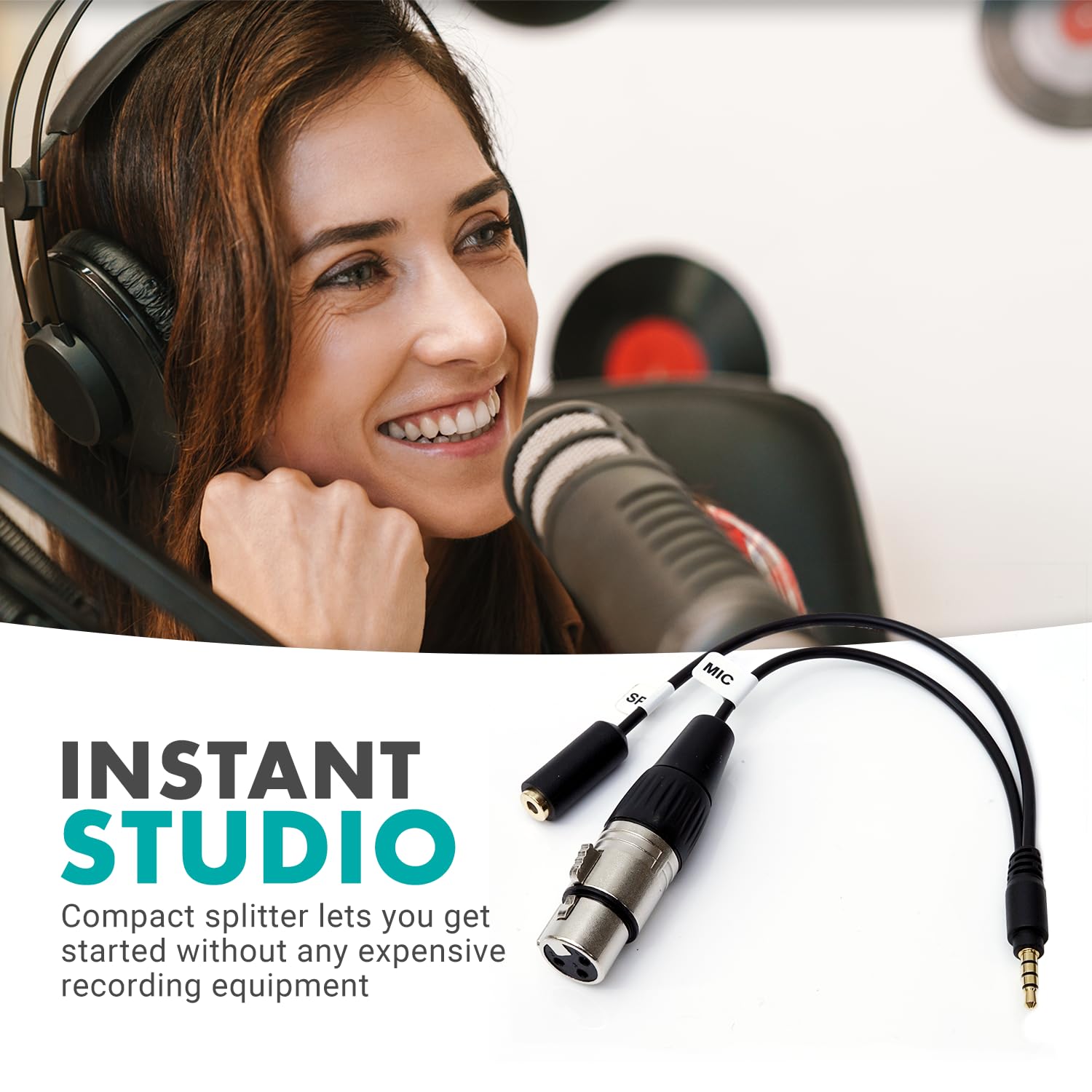 Movo TCB2 adattatore XLR (Femmina) microfono a TRRS (Maschio) Smartphone con jack cuffie per iPhone & Android