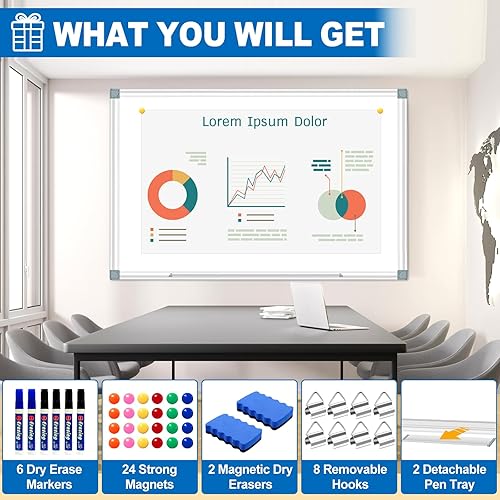 Miniatura 4 de Pizarra blanca magnética de borrado en seco para pared de 60 x 48 pulgadas (2 unidades), marco de aluminio para colgar, pizarras blancas para