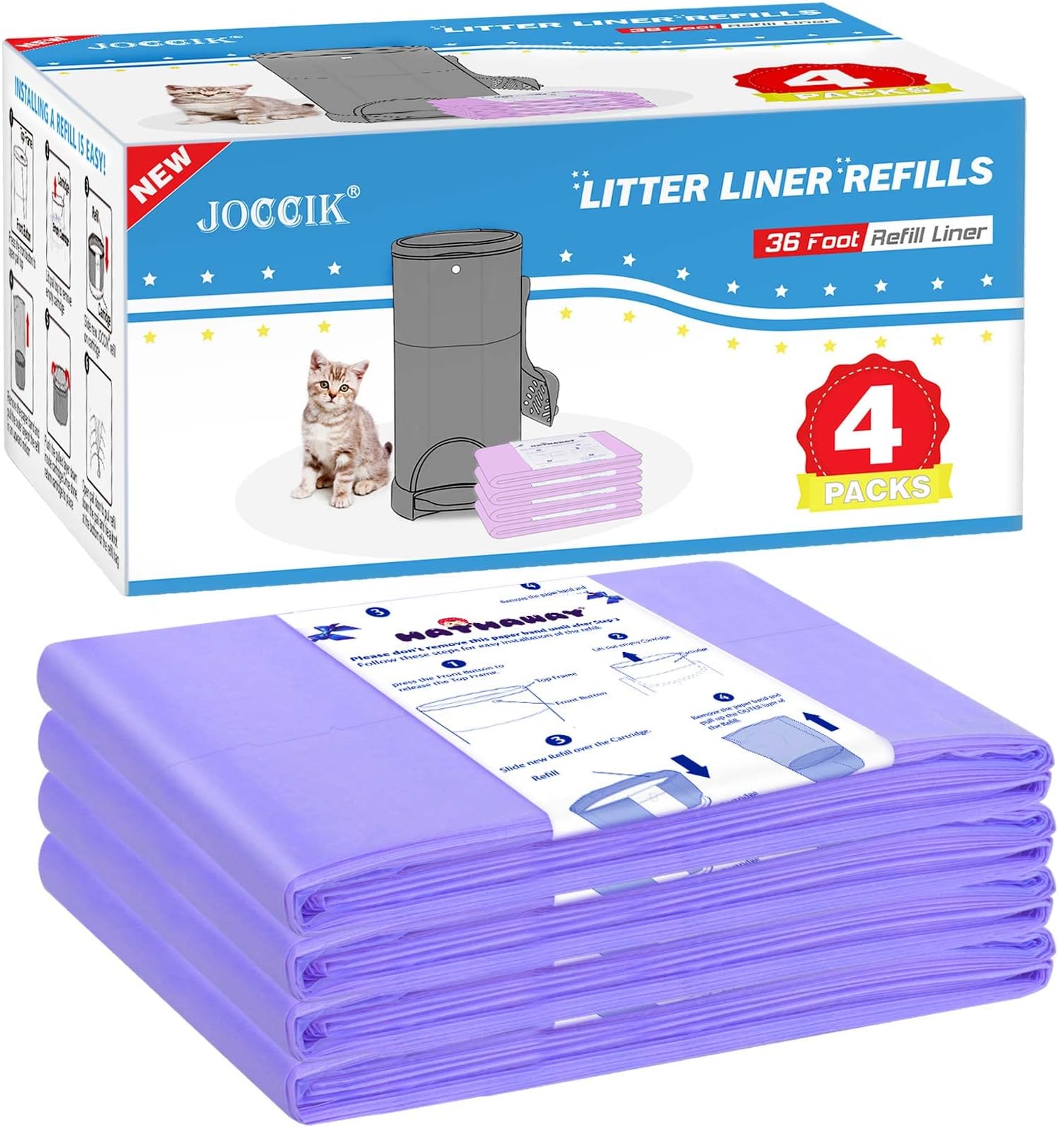 Litter Refill Bags Compatiable with Litter Champ, 4 Pack One 36 Foot Litter Waste Receptacle Refill Liners