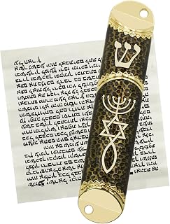 MrMrKura Mezuzah with Scroll for Door, Metal Mezuzah Case with Messianic Seal for Hebrew Home Blessing, Jewish Gifts, Jewish House Warming Decor, Christmas, Easter (Black)