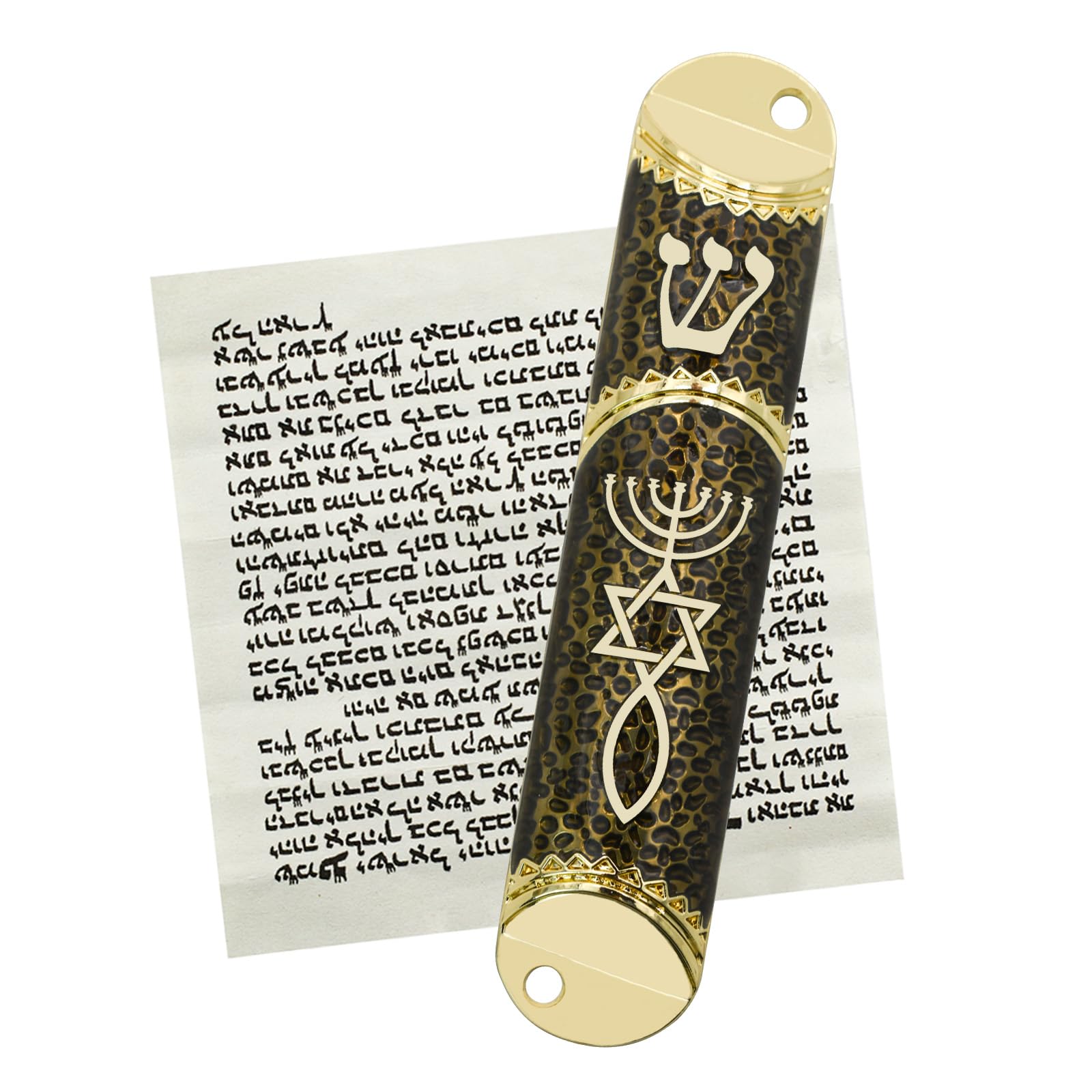 MrMrKura Mezuzah with Scroll for Door, Metal Mezuzah Case with Messianic Seal for Hebrew Home Blessing, Jewish Gifts, Jewish House Warming Decor, Christmas, Easter (Black)
