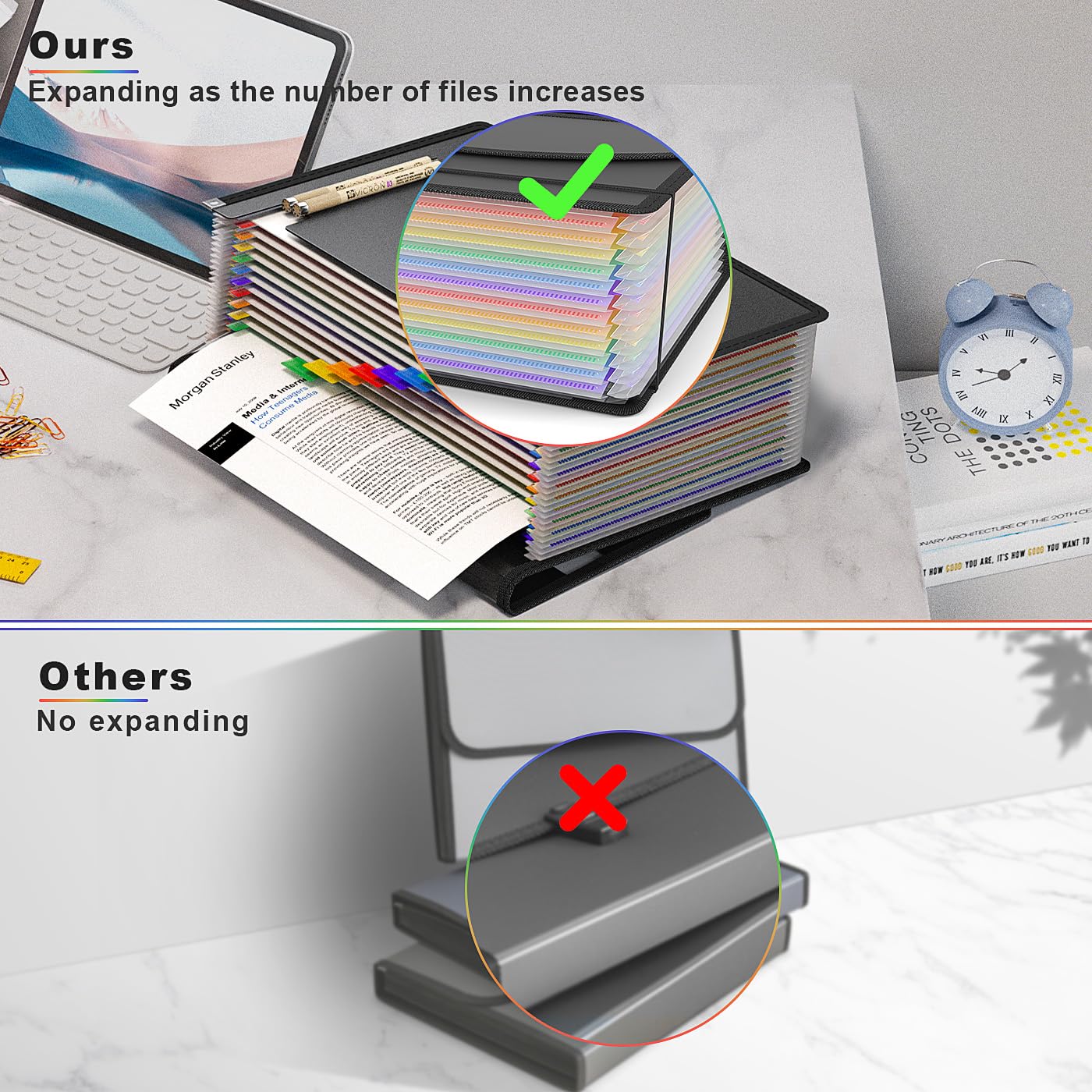 Carpeta de archivos expandible, organizador de archivos de acordeón, carpeta de archivos expandible con asa para papel/recibo/facturas, 12 bolsillos, portátil, ventana visible, búsqueda