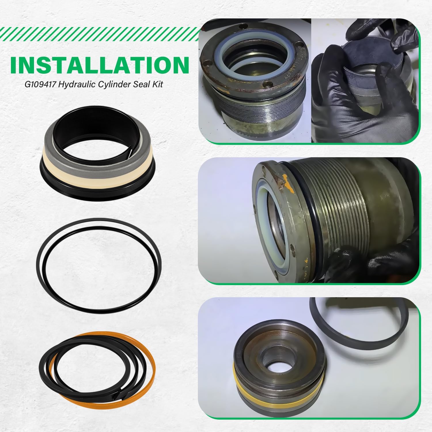 G109417 Hydraulic Cylinder Seal Kit (for Rod: 1.75" BORE: 3.25") Fit for Case 35CWL 580D 580E 580G 580SD 580SE 650 850D 855D W30 for Cylinder G101214, G101215