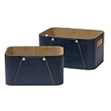 La Jolie Maison Storage Baskets for Organizing, 2 Pack, Luxury Vegan Leather Storage Cube Boxes for Closet Shelf Cabinet Bookcase, Navy Blue