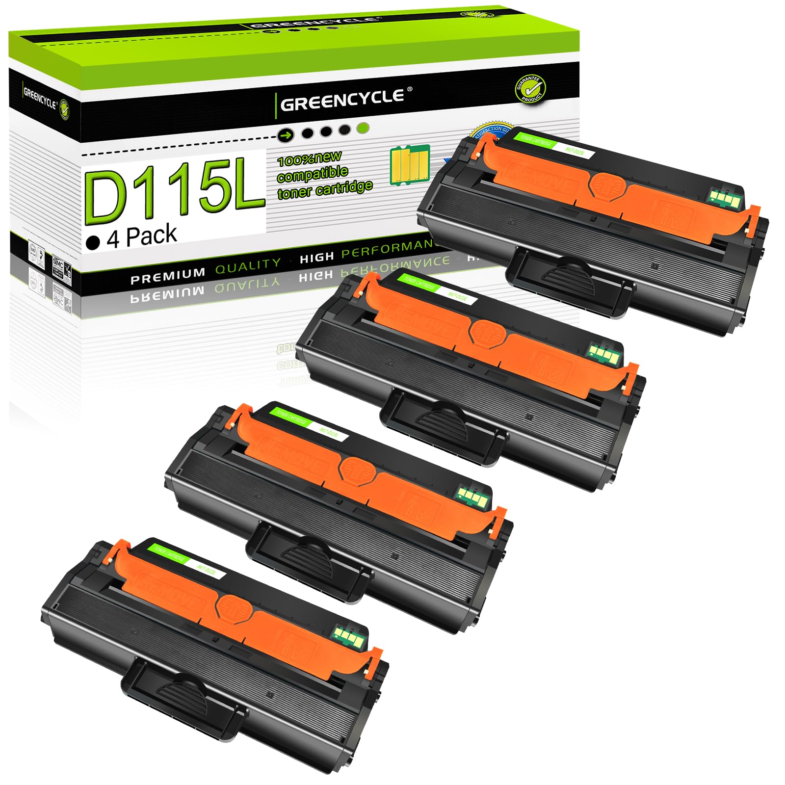 greencycle 4 Pack MLT-D115L D115L Black High Yield Toner Cartridge Compatible for Samsung Xpress SL-M2830DW SL-M2880FW SL-M2670 SL-M2620 SL-2820DW SL-2820ND M2670N M2870FD M2870FW Printer