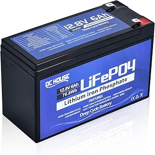 DC HOUSE 12V 6Ah Lithium Battery, Rechargeable LiFePO4 Battery with 3000+ Times Deep Cycles and BMS Protection for Fish Finder, Power Wheels, Scooter, Light, Kids Car,UPS,