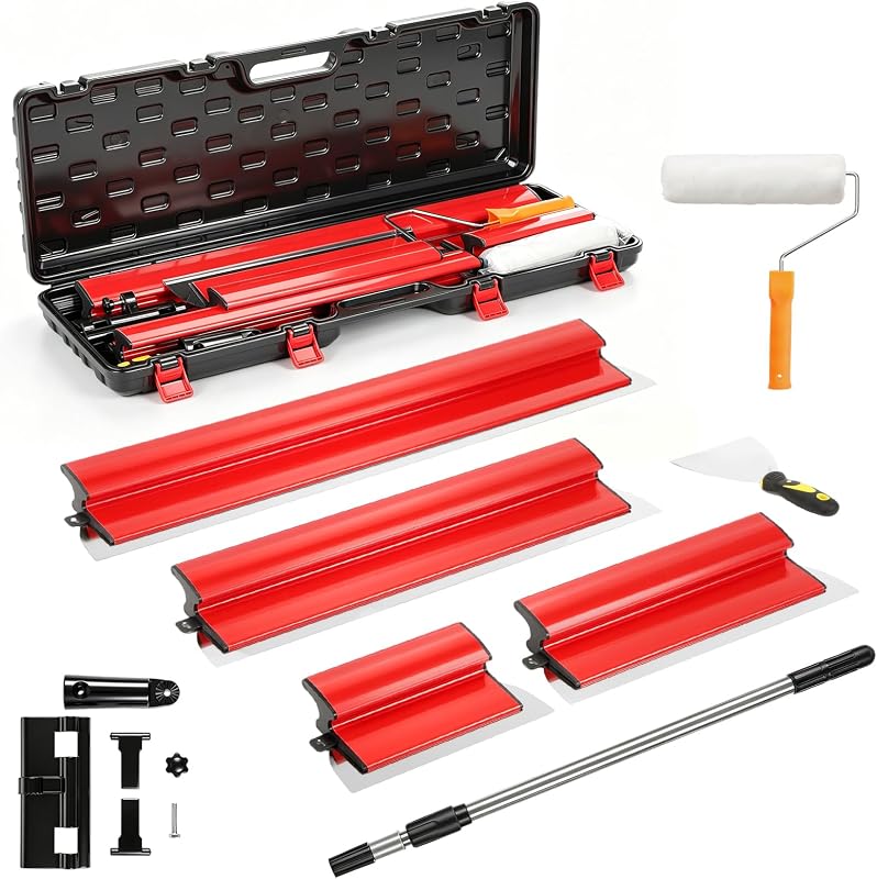 Drywall Skimming Blade Stainless Steel Set with 32" - 51" Extension Handle