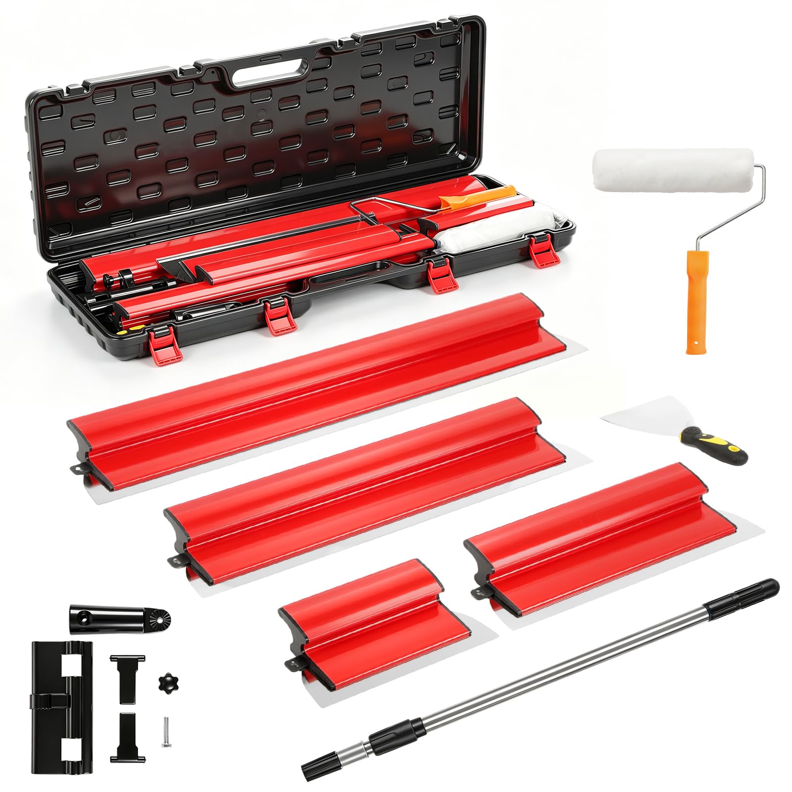 Drywall Skimming Blade Stainless Steel Set with 32" - 51" Extension Handle
