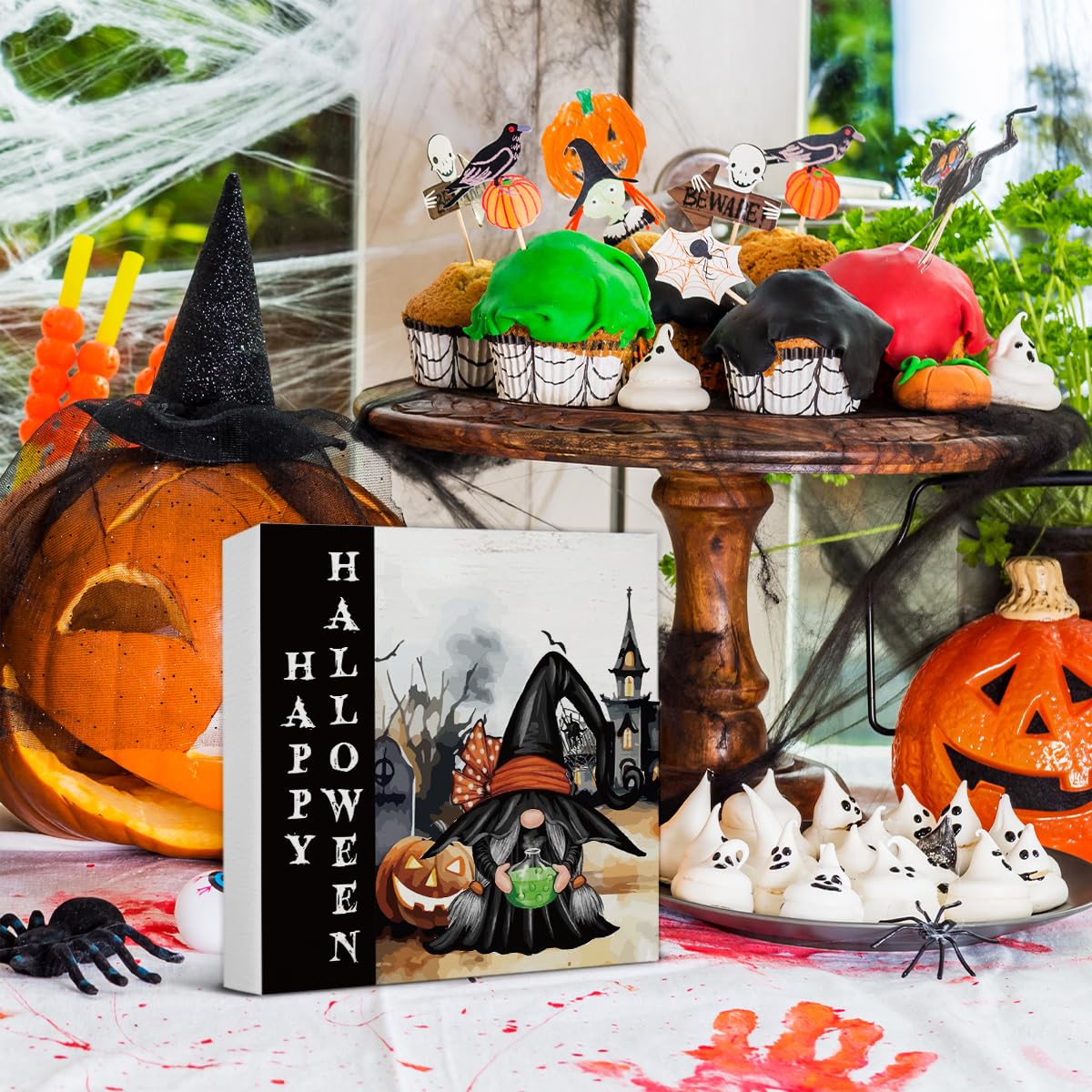 Halloween Holzschild-Deko – Gruselige Tischdekoration 20,3 X 20,3 Cm Mit Ständer, Für Party & Zuhause